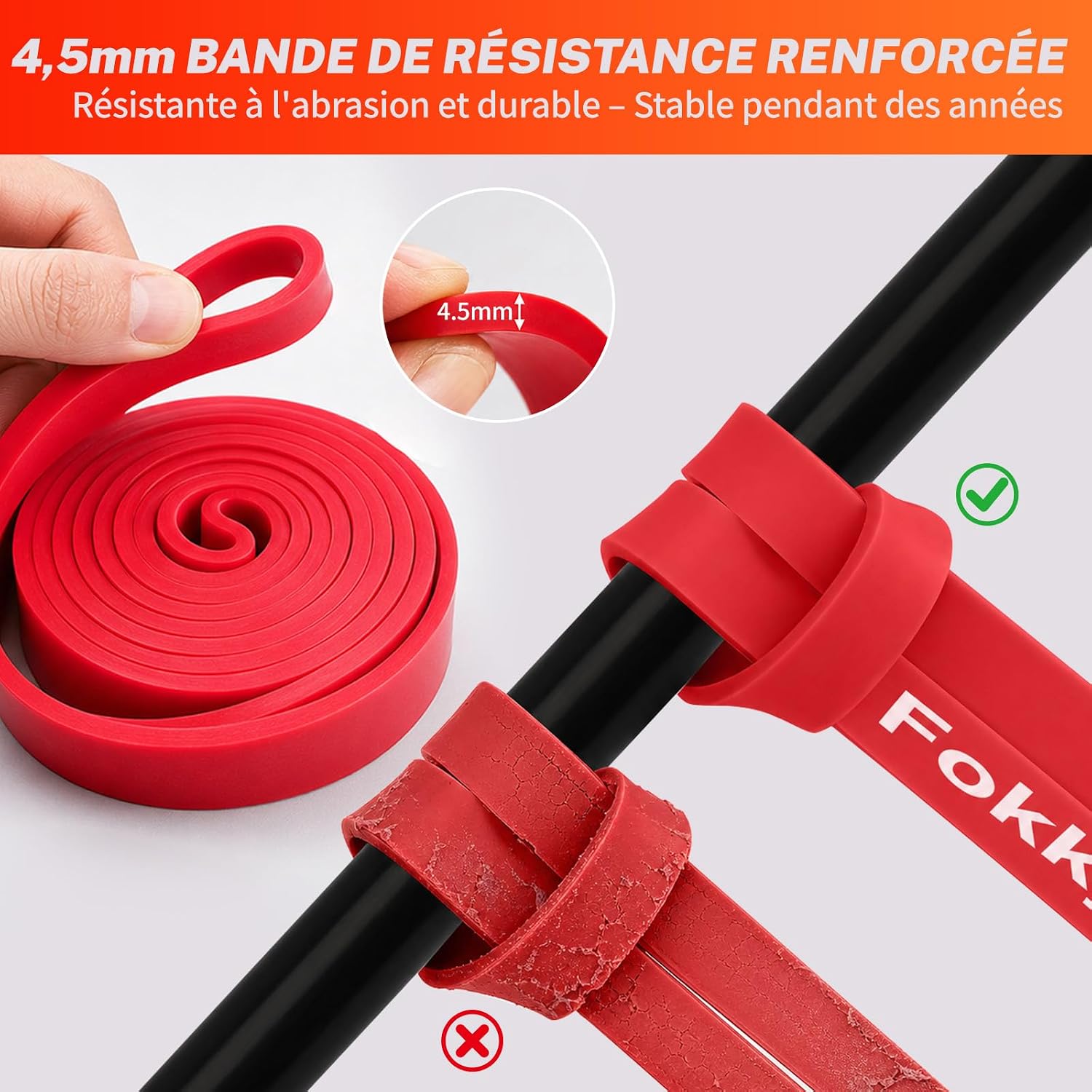 Thumbnail 3 de Fokky Bande Elastique Musculation – Kit 4 Niveaux (Orange 5–15 LBS, Rouge 15–35 LBS, Noir 25–65 LBS, Vert 35–85 LBS) et Sac de Transport