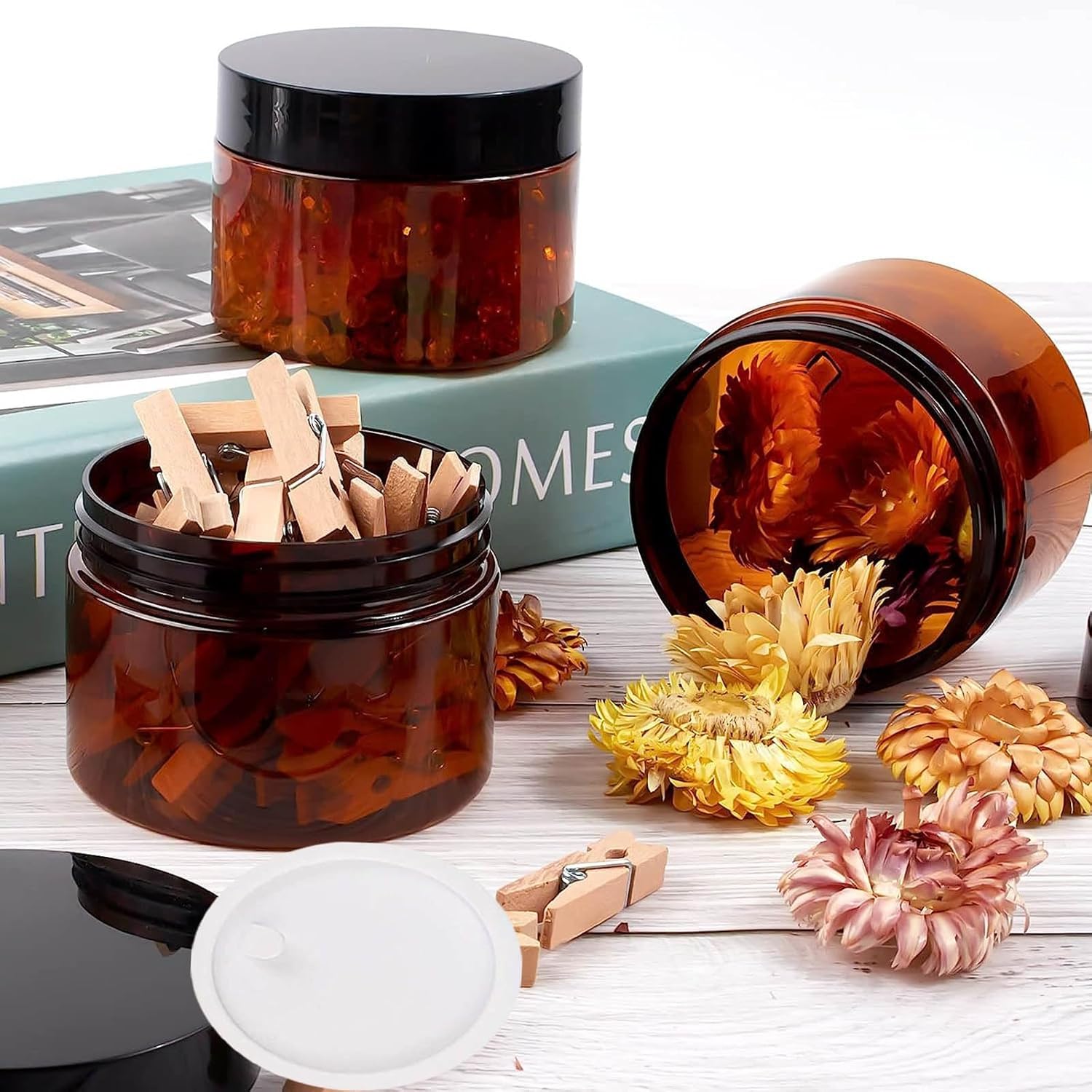 Thumbnail 6 de Apstaqeoo 9Pcs Round Cosmetic Containers – 60ML Amber Jars with Lids, Spatulas & Labels