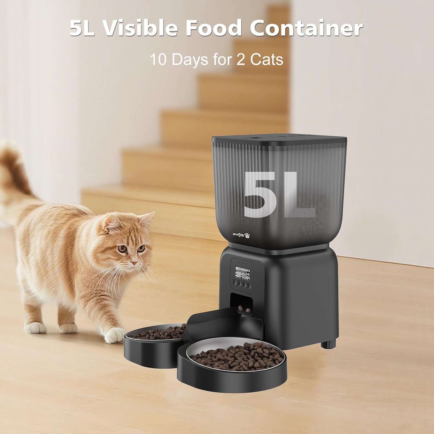 Detalle de Olfjurk 5L Automatic Cat Feeder — Programmable 1–6 Meals 🐱