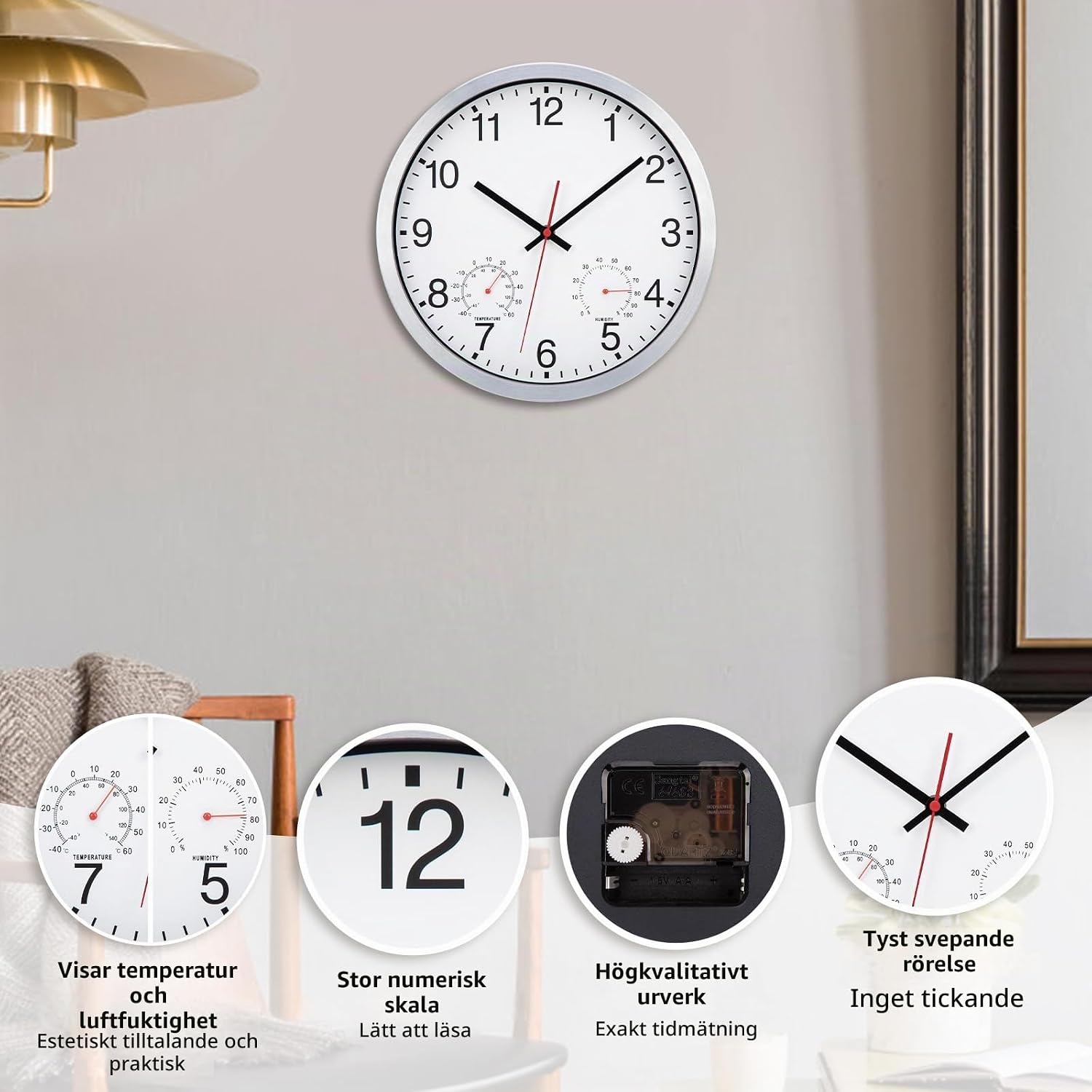 Thumbnail 3 de ACCSHINE Horloge murale étanche väggklocka, 30 cm, termometer och hygrometer
