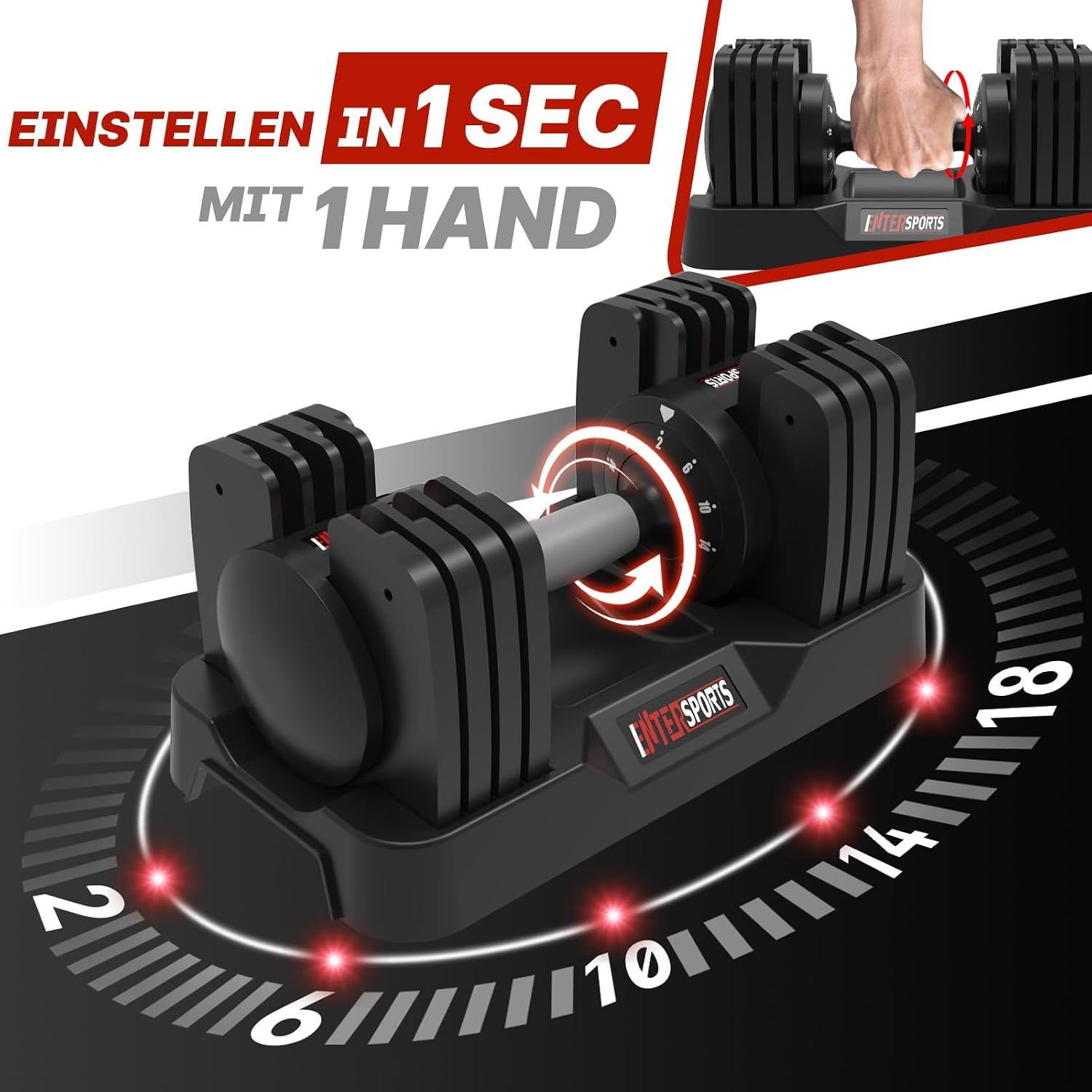 Detalle de EnterSports verstellbare Kurzhanteln 12 kg/18 kg/27 kg mit rutschfestem Griff – platzsparend für Training zuhause & Studio