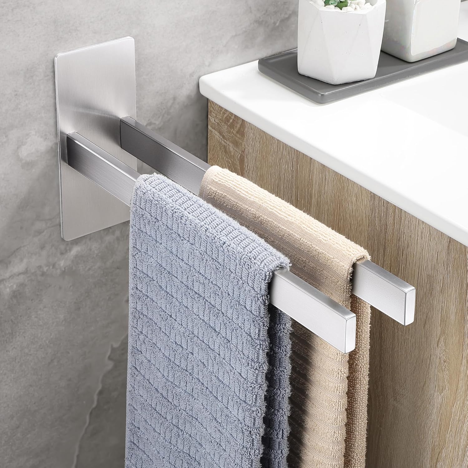 Detalle de OETAMS Handtuchhalter Ohne Bohren – Doppelt Silber, 2-armig, Selbstklebend aus 304 Edelstahl