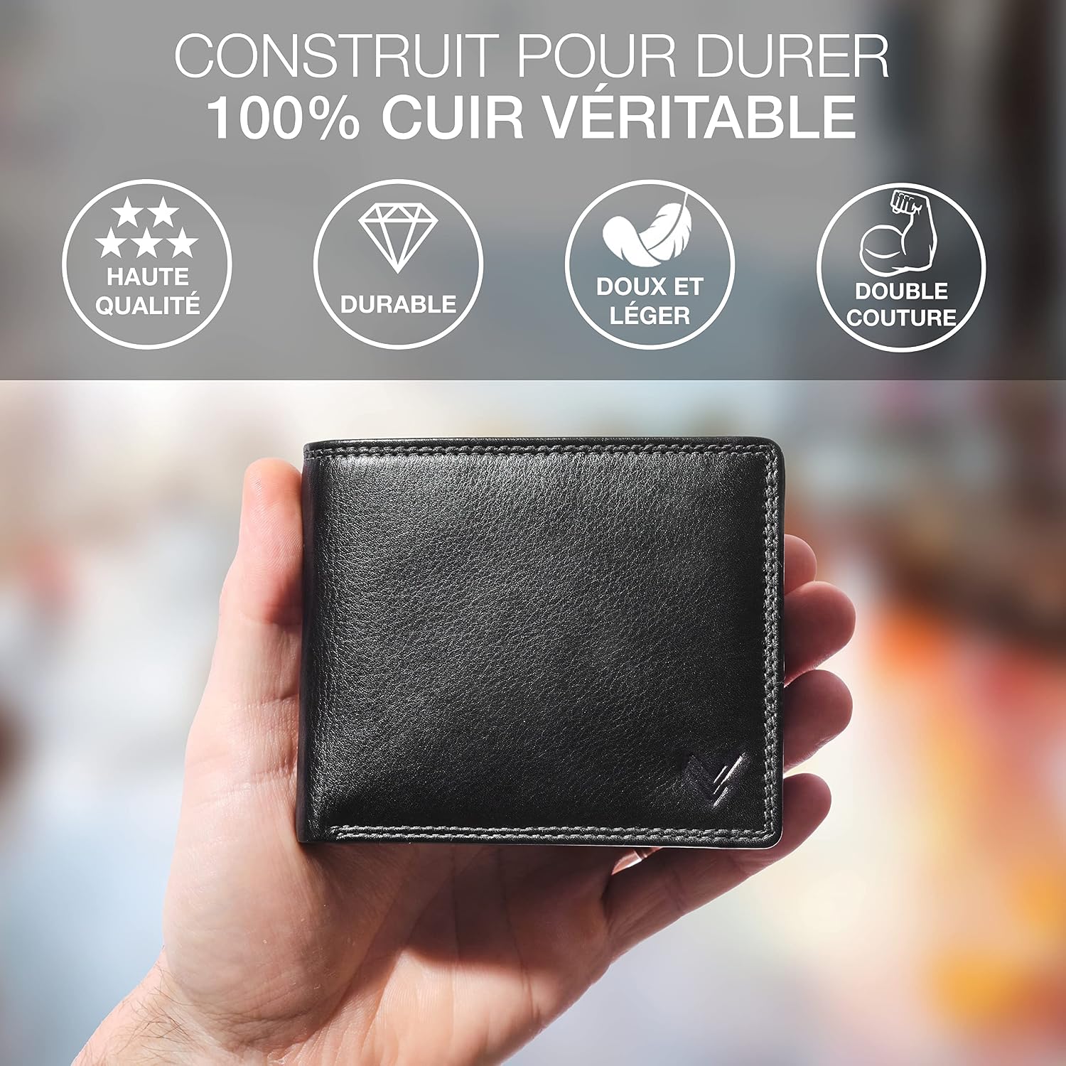 Detalle 2 de Lavalen Portefeuille Homme Cuir Véritable – Portefeuille RFID, Grand Capacité, Noir Bordeaux