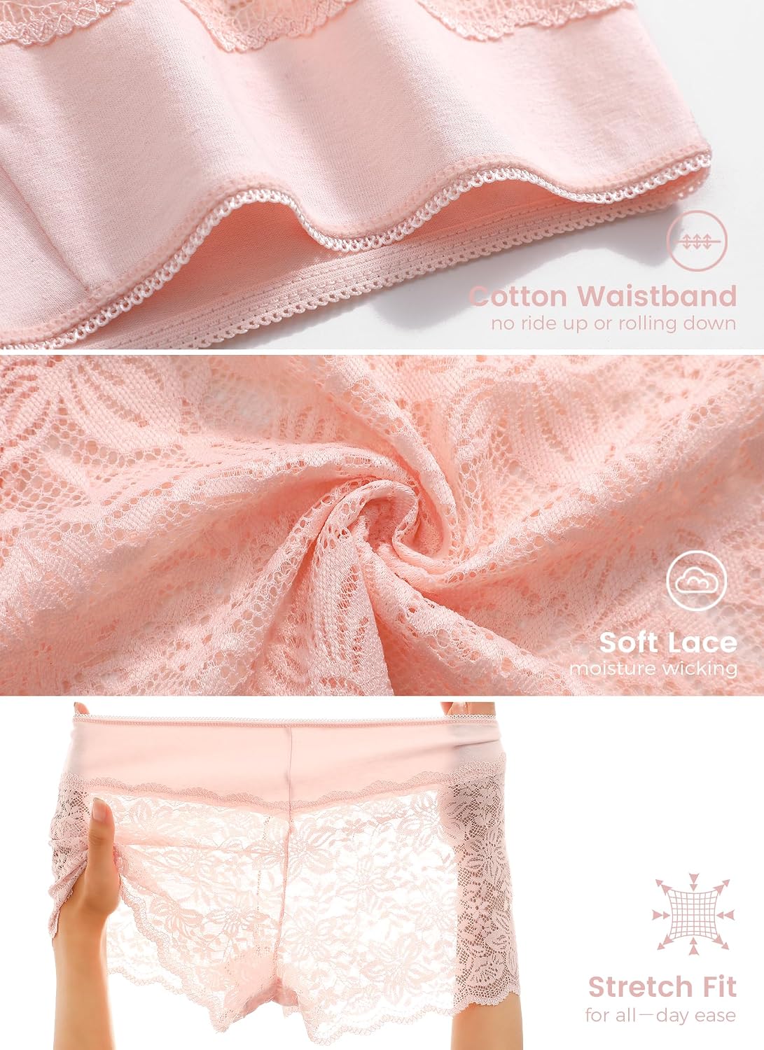 Detalle 1 de ALL OF SHE Lace Boyshort Panties, 5-Pack Plus Size with Cotton Waistband