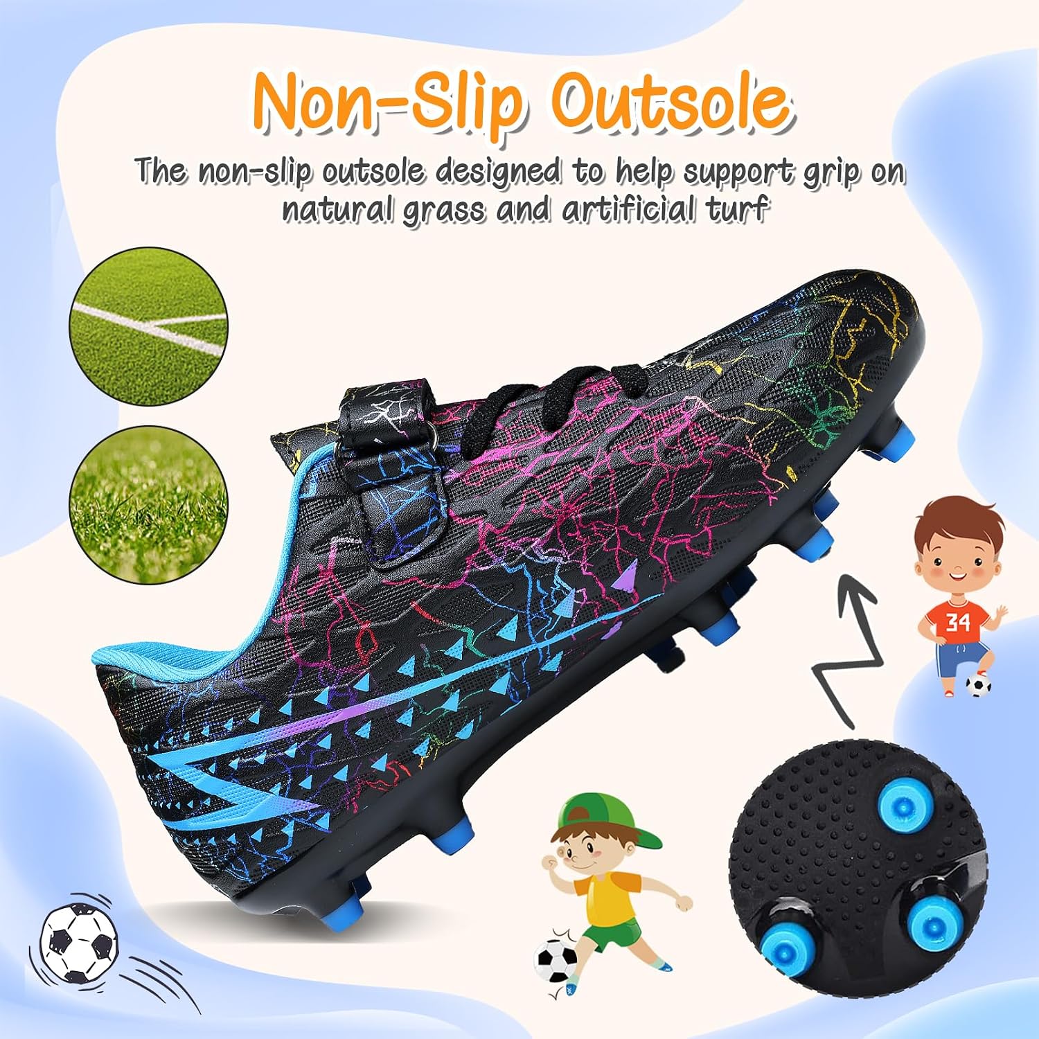 Thumbnail 1 de Kids FG/AG Boys Football Boots with hook-and-loop straps – breathable training & match trainers