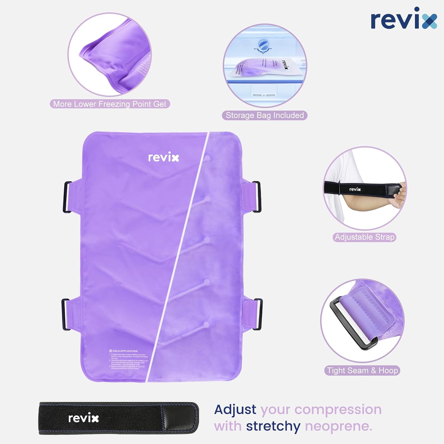Detalle de REVIX Extra-Large Back Ice Pack, 13 x 21-Inch Reusable Gel Wrap with Straps