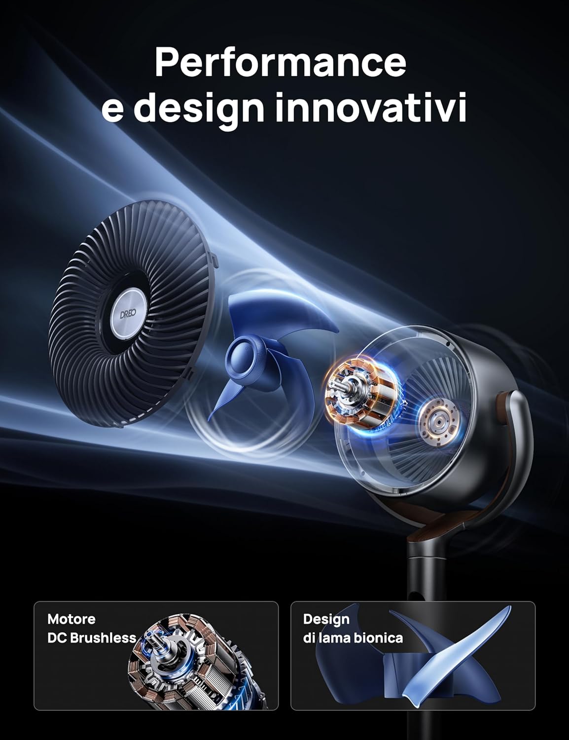 Detalle de DREO 23dB Ventilatore a Piantana: silenzioso, oscillante 120°+120° e potenza da aria in movimento
