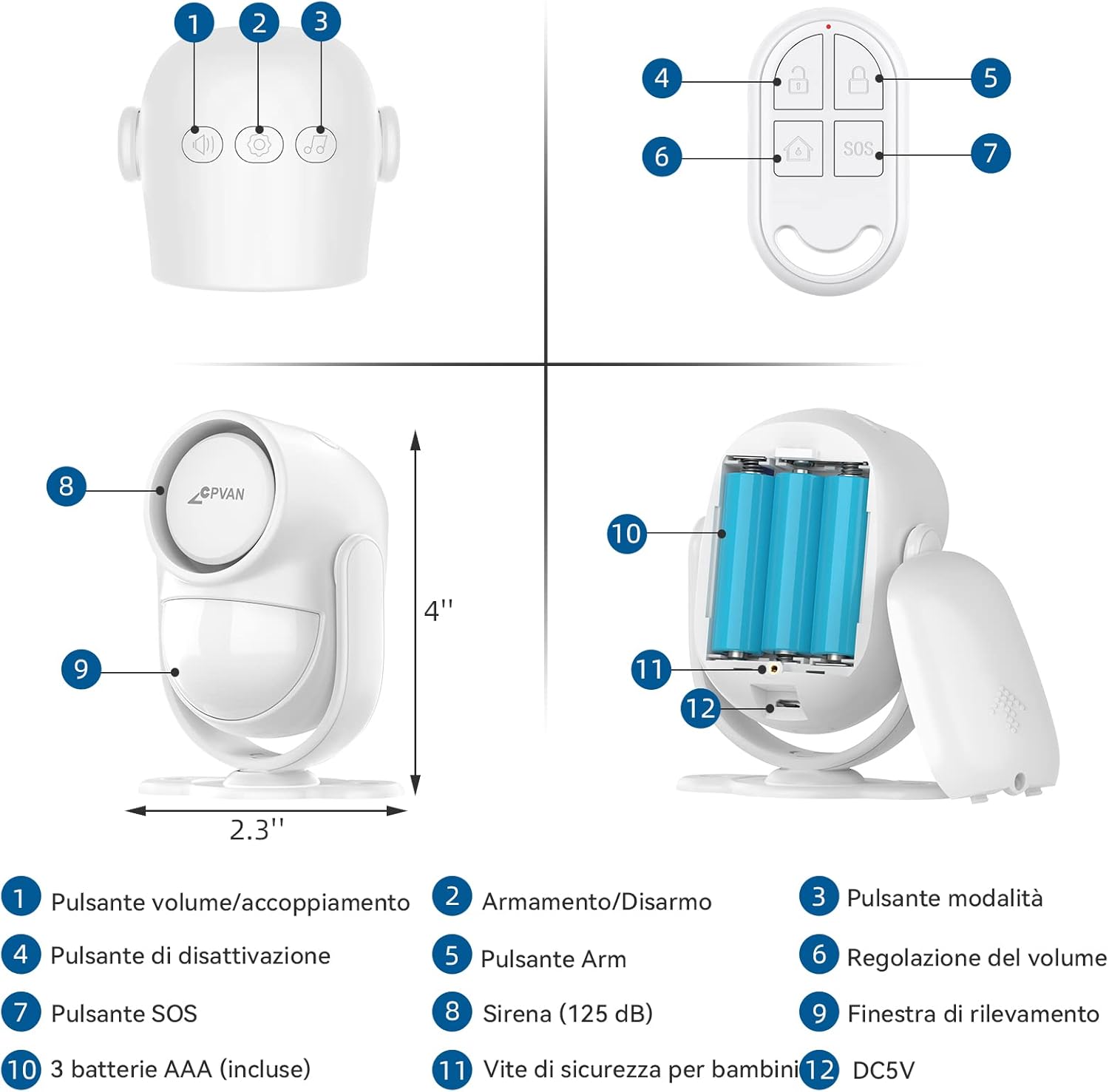 Thumbnail 1 de CPVAN Allarme casa senza fili, 125 dB