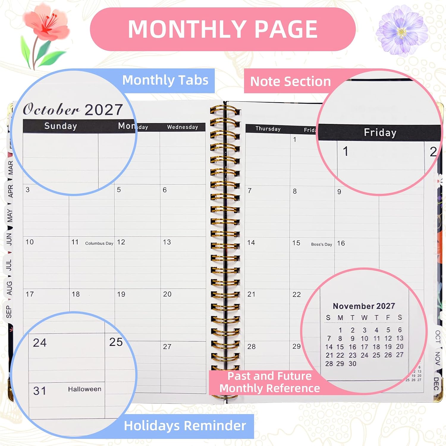 Detalle de SOVYEN 2027 A5 Planner with Monthly Tabs, Weekly Layouts and Spiral Binding