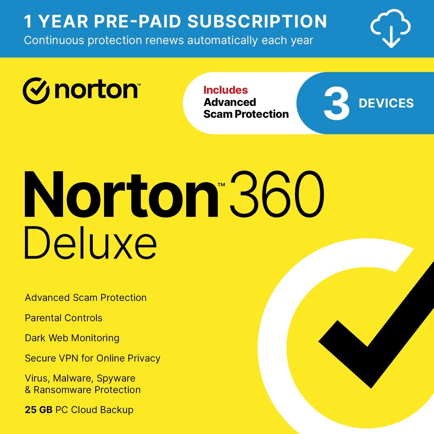 Detalle de Norton 360 Deluxe Antivirus for 3 Devices with AI Scam Protection, VPN, Dark Web Monitoring & Cloud Backup