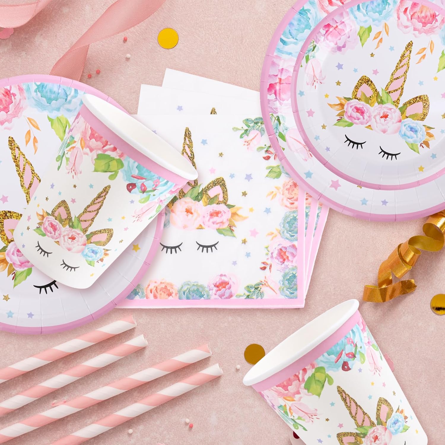 Thumbnail 3 de Aitsite Einhorn Partygeschirr-Set (100-teilig) – Geschirr für 20 Kinder auf dem Geburtstag, rosa
