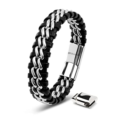 Detalle de SERASAR Bracelet Cuir Homme – Cuir véritable, réglable 20 cm (jusqu’à 21,5 cm) avec fermoir magnétique