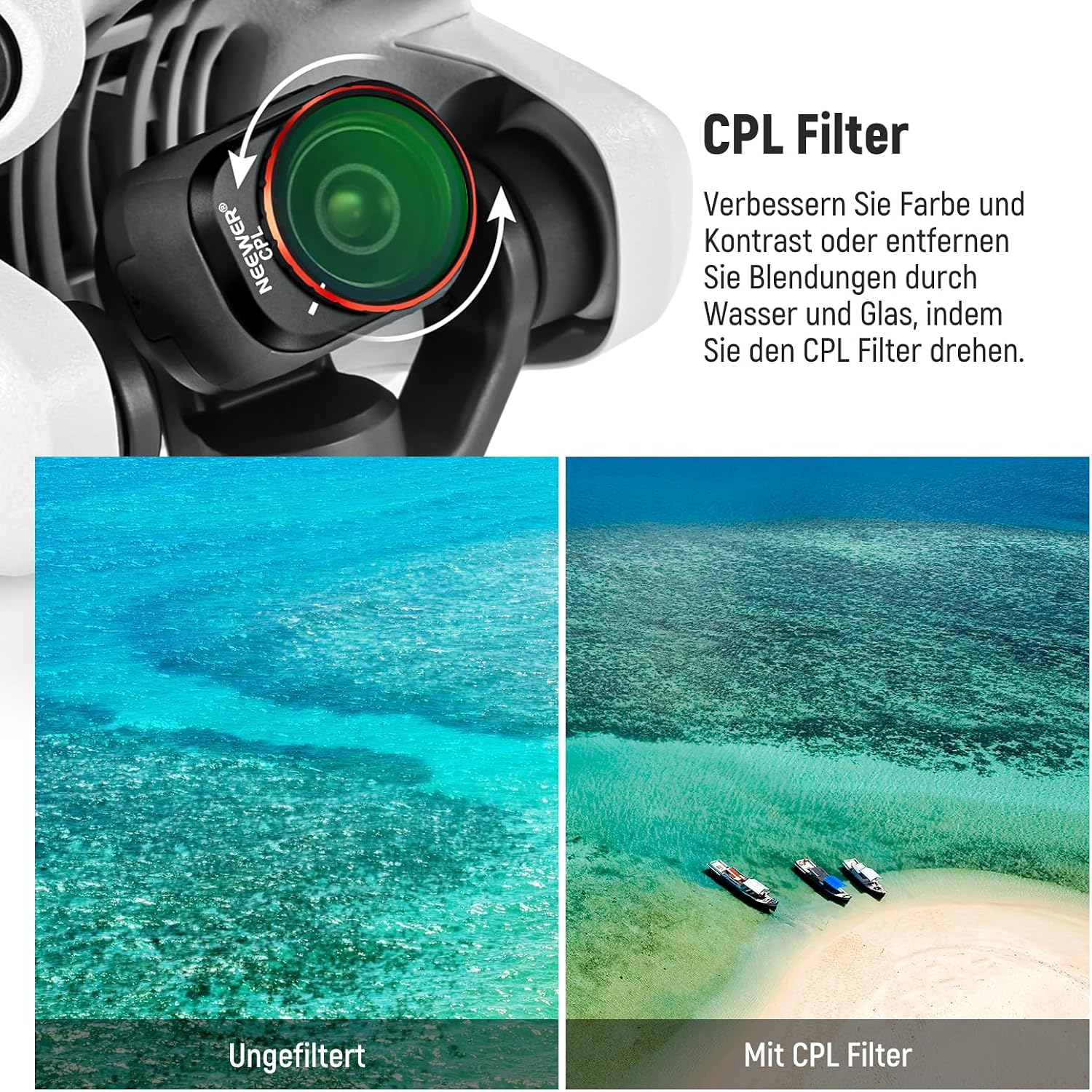 Thumbnail 3 de NEEWER ND- und CPL-Filterset (4er-Pack) für DJI Mini 4 Pro – ND16/ND64/ND256 & CPL Polarisationsfilter