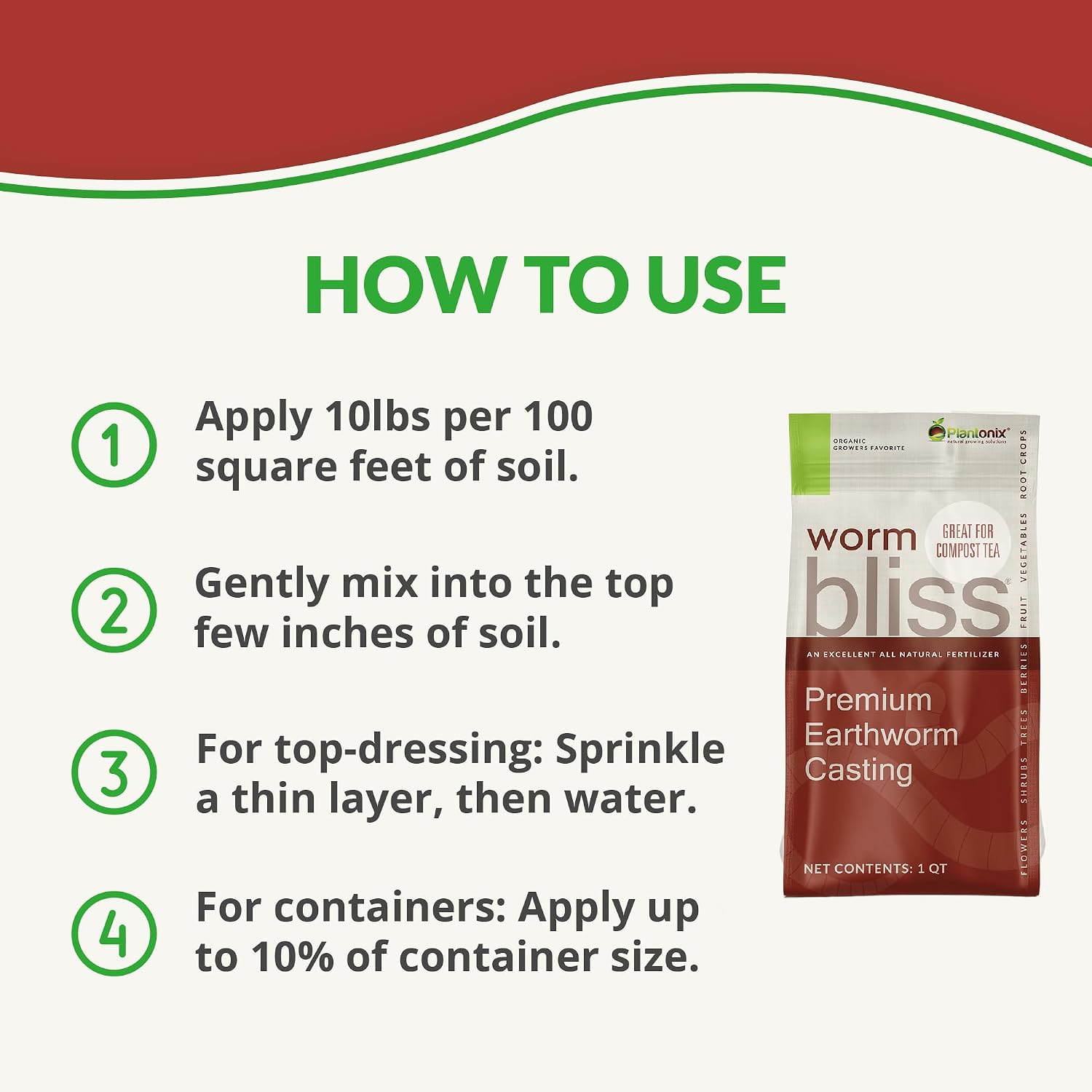 Detalle de Plantonix Worm Bliss Organic Worm Castings, 1-Quart OMRI-Listed Soil Amendment