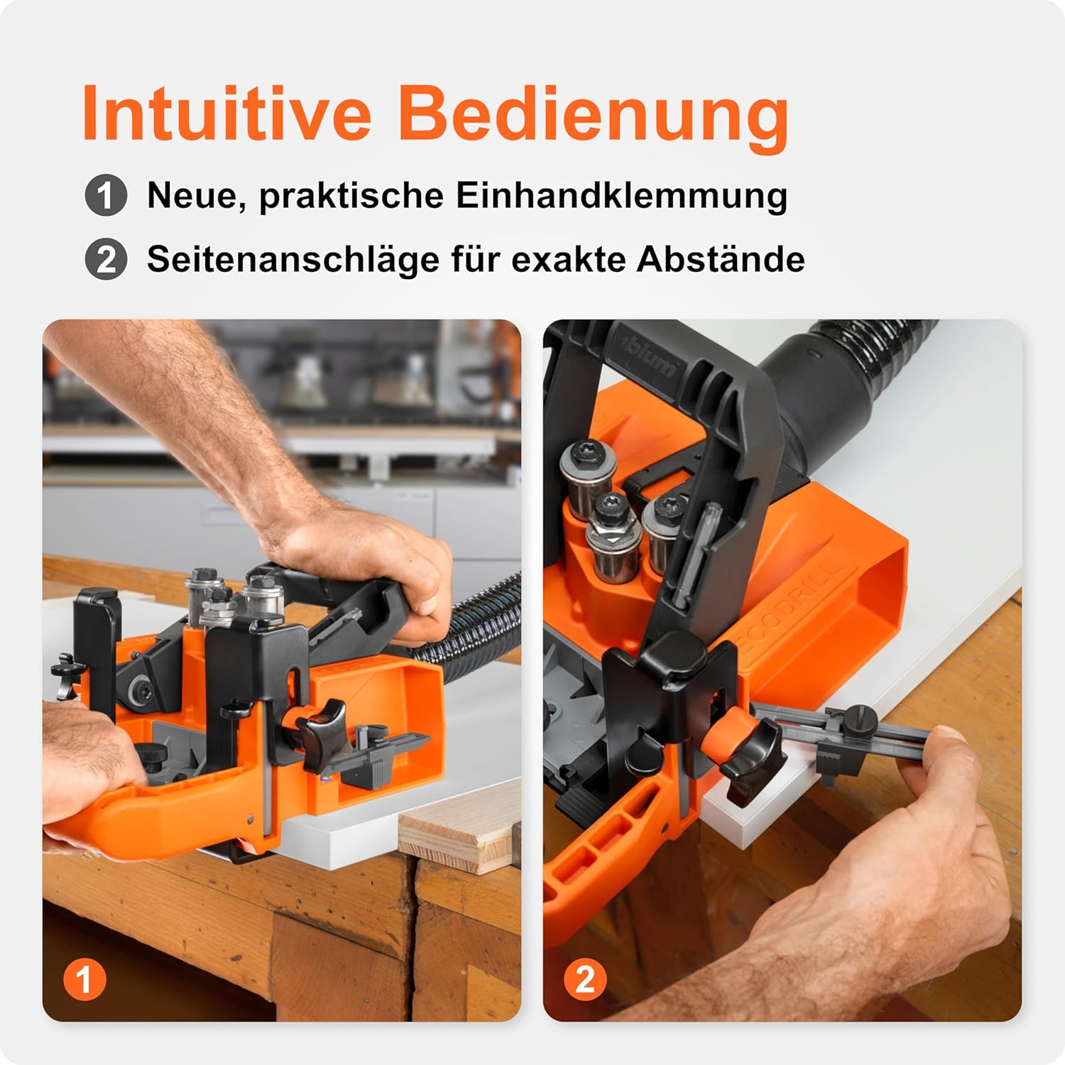 Detalle de BLUM ECODRILL Bohrlehre – Präzise Bohrhilfe für Topfbeschläge (ø 35 mm)