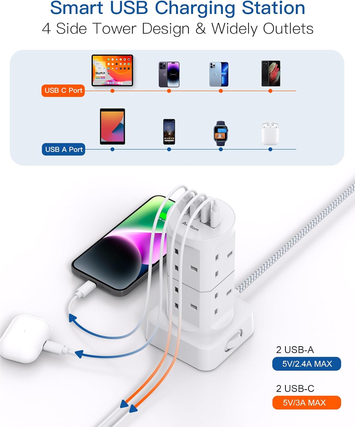 Thumbnail 2 de Tower Extension Lead with USB Slots 3250W