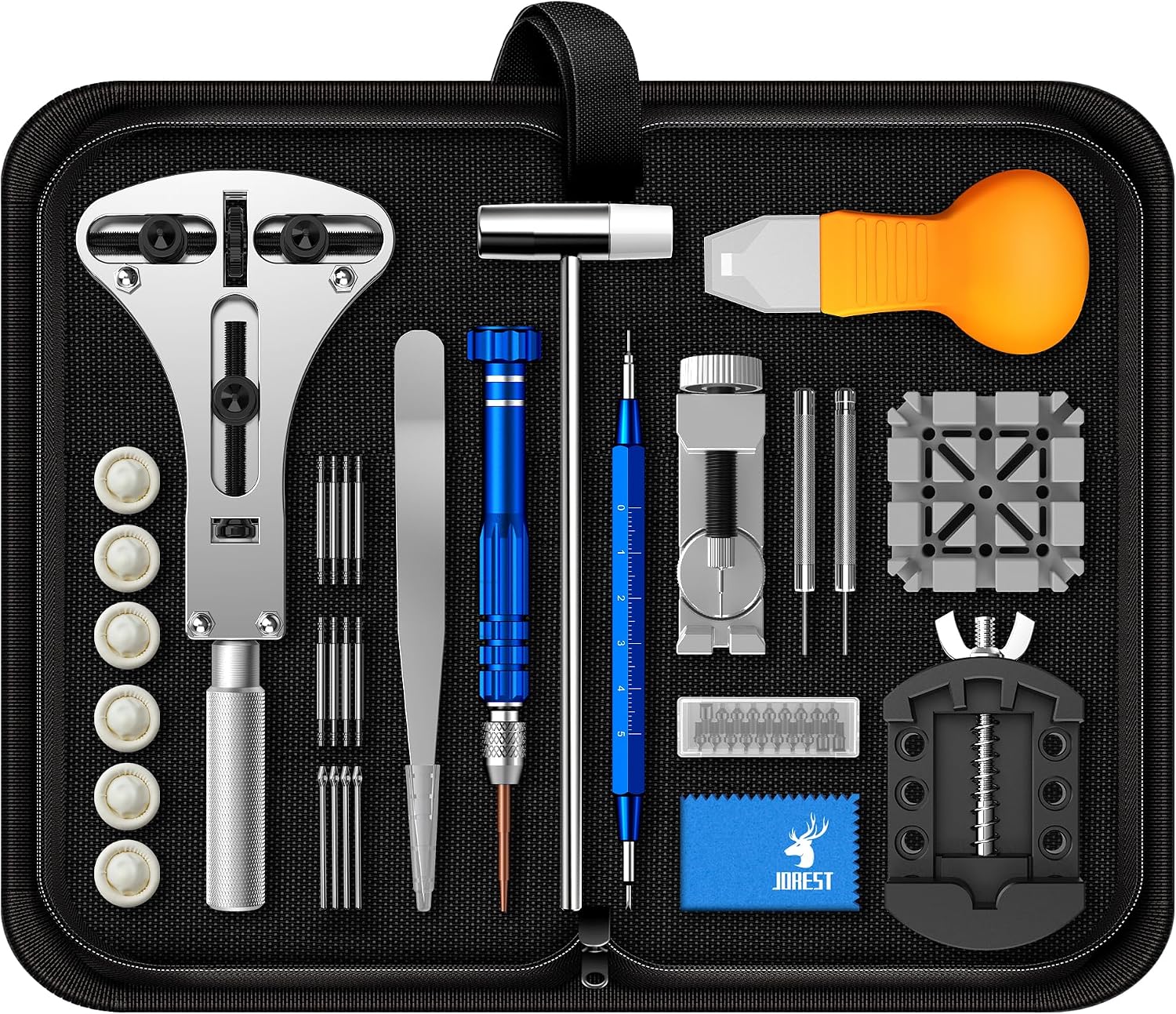 Detalle de JOREST Watch Repair Kit (2025) – Comprehensive tool set for battery, strap adjustments and case back opening