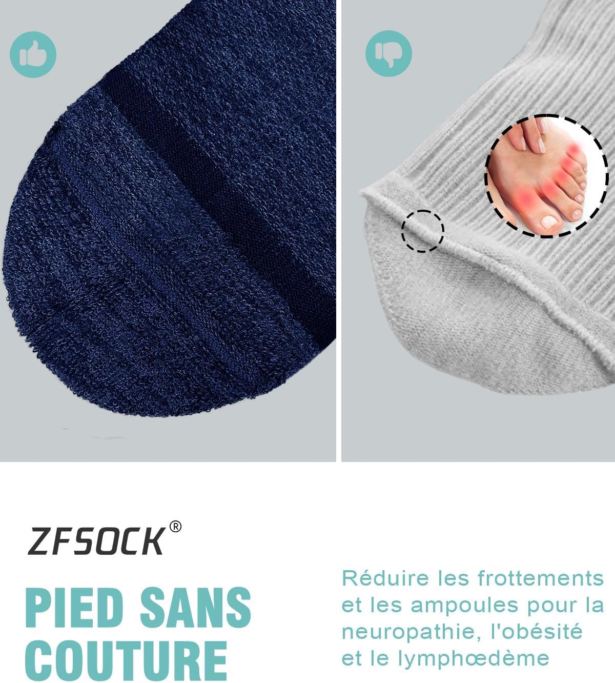 Detalle de ZFSOCK Chaussettes diabétiques sans élastique (bambou) sans couture — modèle extra large
