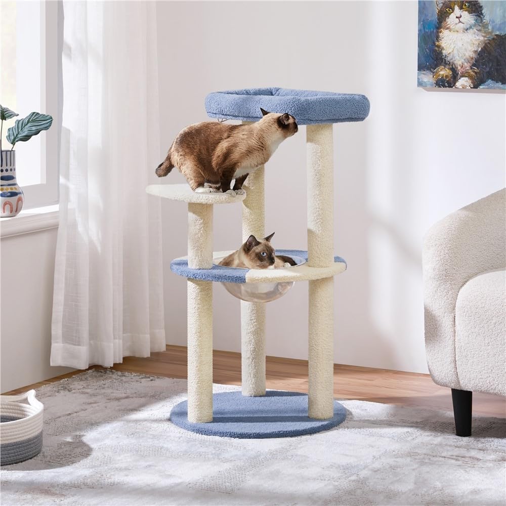 Detalle 2 de Yaheetech Albero per Gatti Alto 90 cm: Tiragraffi multifunzionale con tana trasparente e piattaforma a forma di pesce