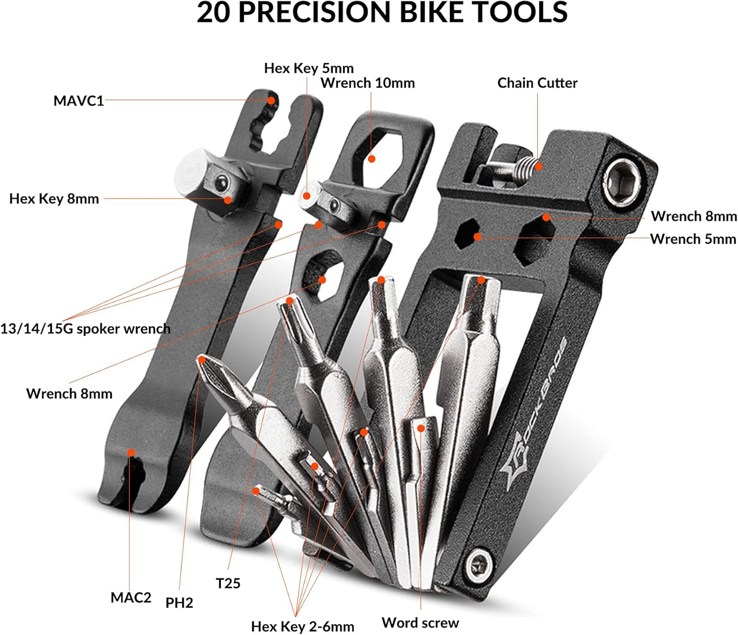 Thumbnail 1 de ROCKBROS kit riparazione bici 20 in 1 pieghevole: multi-attrezzi compatto in acciaio inox