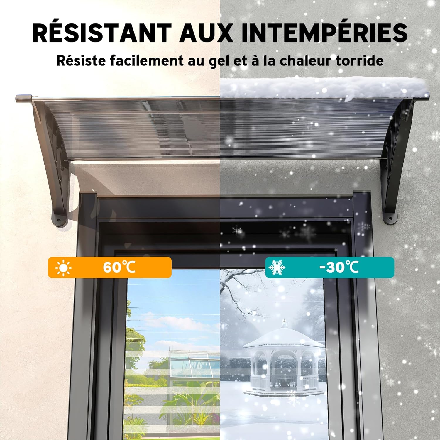 Thumbnail 4 de Outsunny Auvent de Porte d’entrée 100x75 cm – Toit Marquise en Polycarbonate et Profil Aluminium, Noir