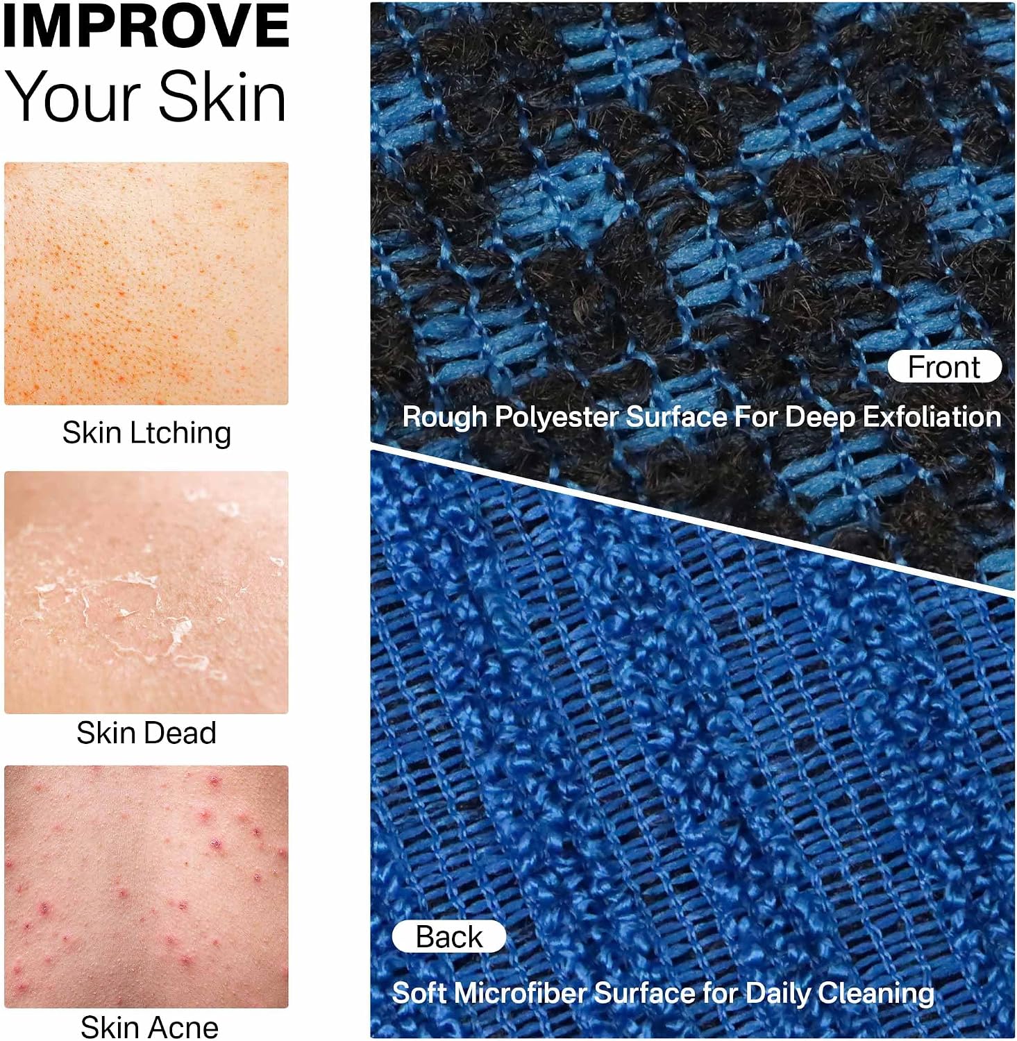 Detalle 1 de Yiclick Dual-Textured Exfoliating Washcloth Towel with Polyester and Microfiber