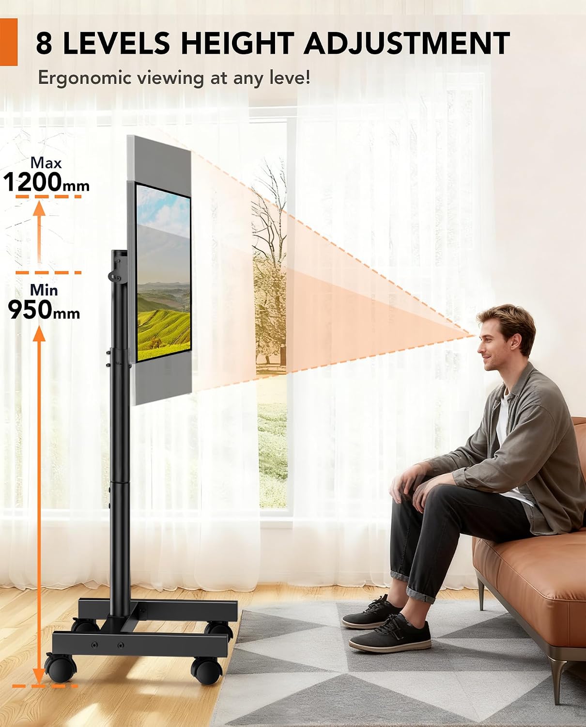 Thumbnail 3 de Hemudu Portable Mobile TV Stand on Wheels (13–50 inch, max VESA 200x200mm, 20kg load)