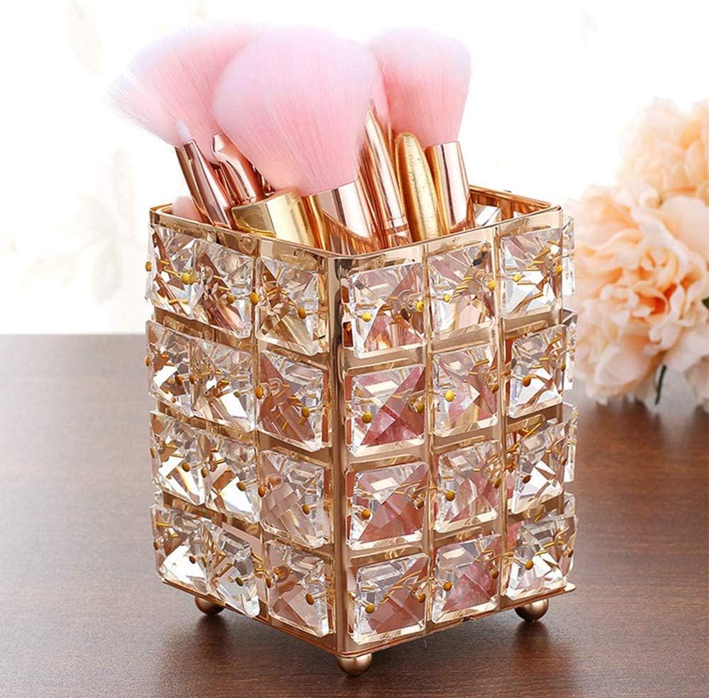 Thumbnail 5 de Crystal Gold Luxury Makeup Brush Organizer – Square Crystal Elegant Holder