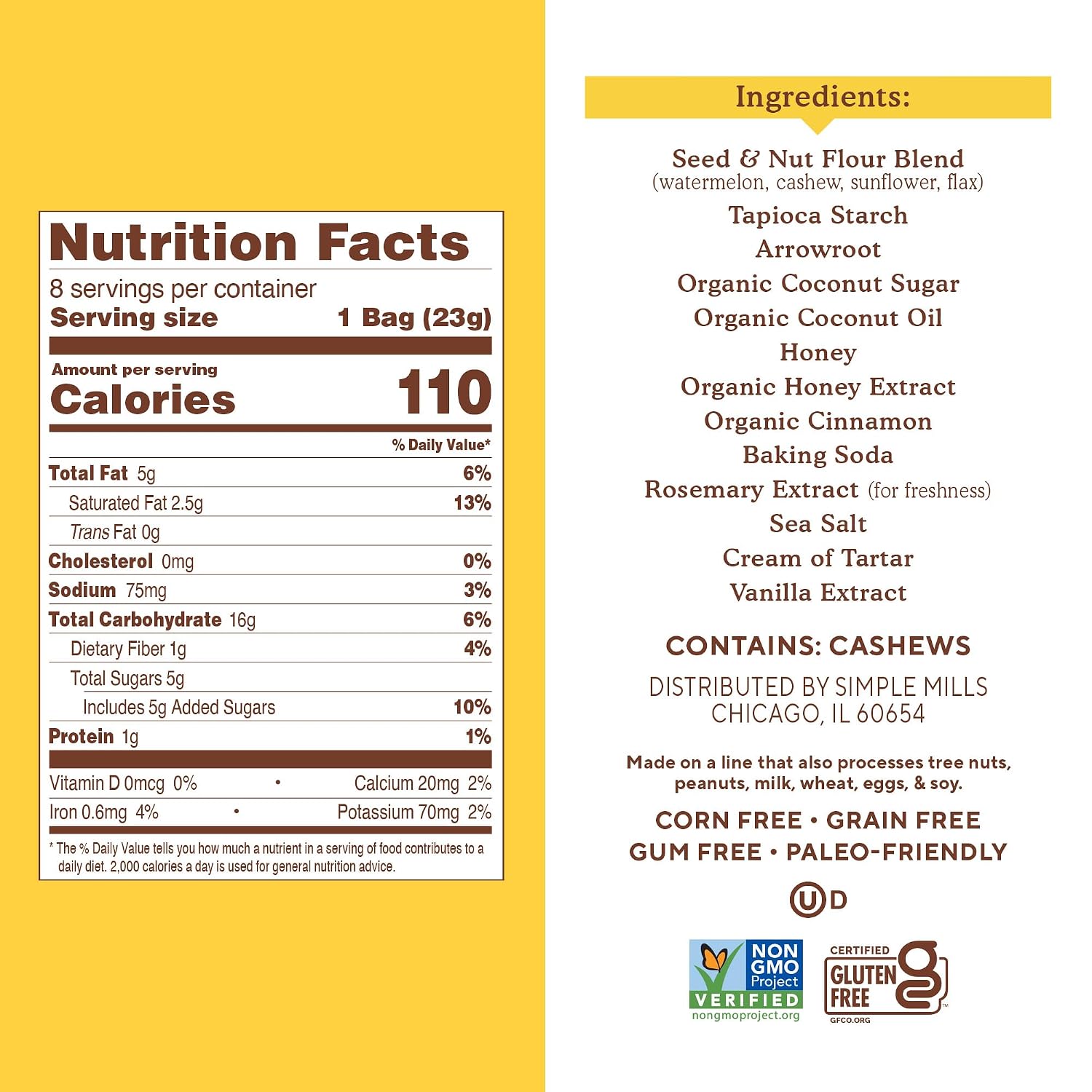 Detalle de Simple Mills 0810021672007 Sweet Thins Honey Cinnamon Snack Packs, Gluten-Free, 8 Count