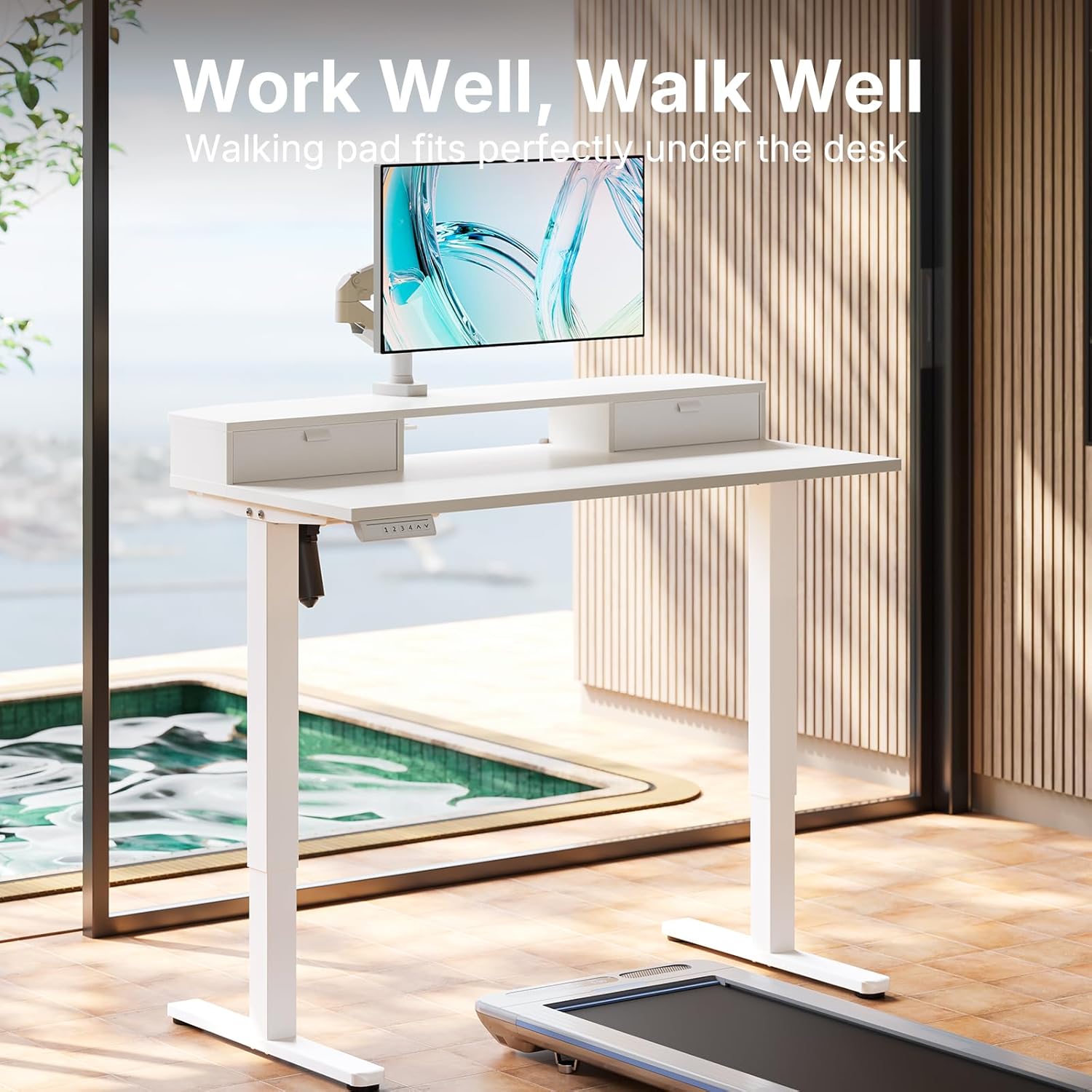 Detalle de HUANUO 100 x 60 cm Electric Standing Desk with Drawers – A practical UK-focused review