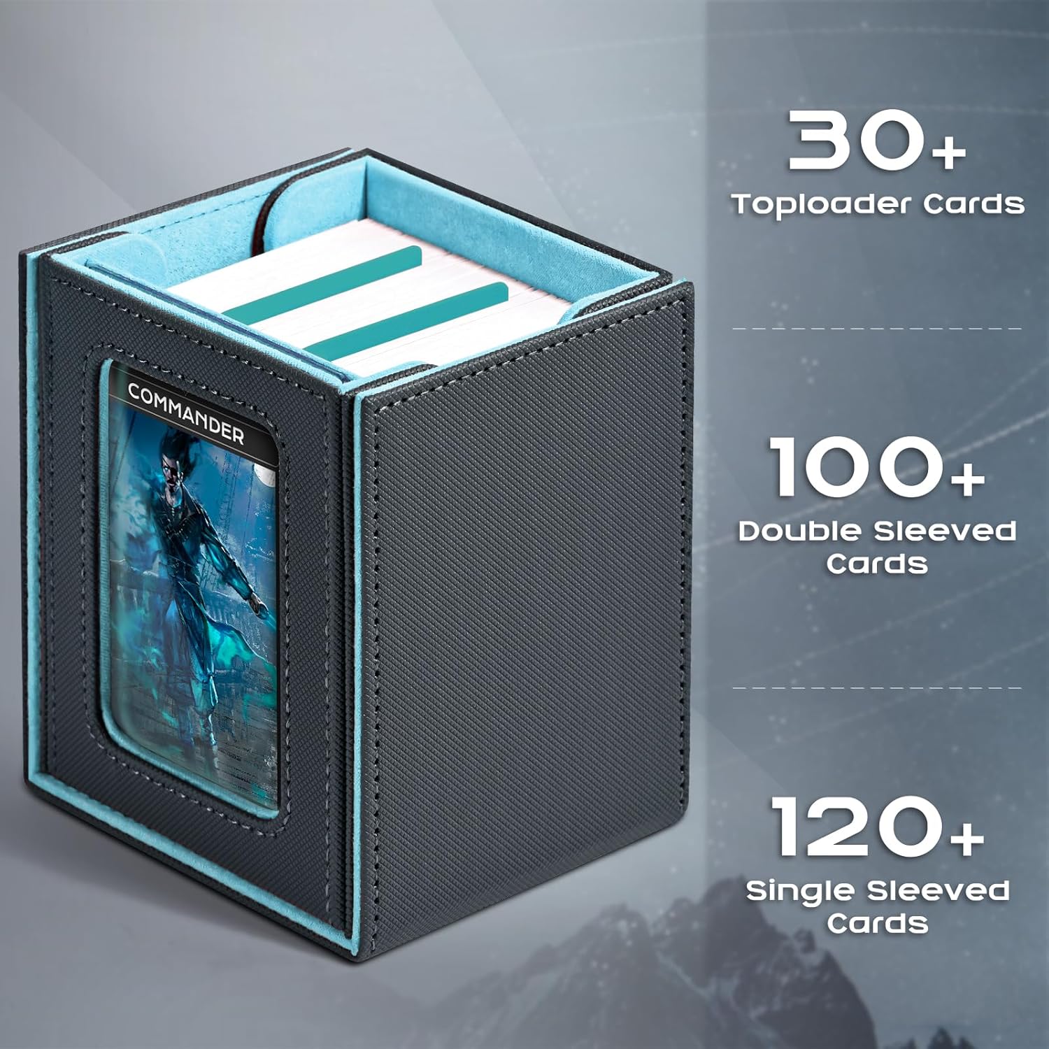 Detalle de ZLCA MTG Deck Box with Commander Window Display (Grey & Blue) for 100 Double-Sleeved Cards