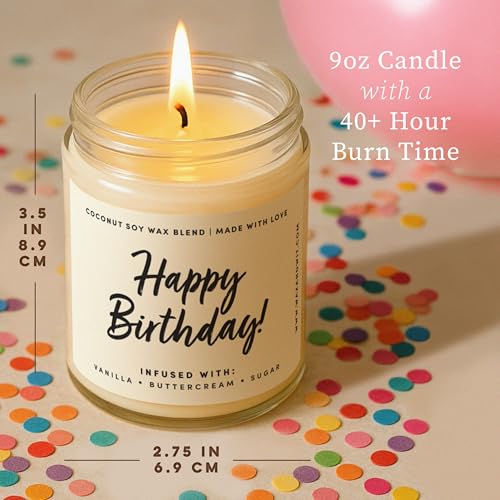 Detalle de Happy Birthday Candle for Women by WAX & WIT — Vanilla Buttercream Cake Soy Candle, 9oz