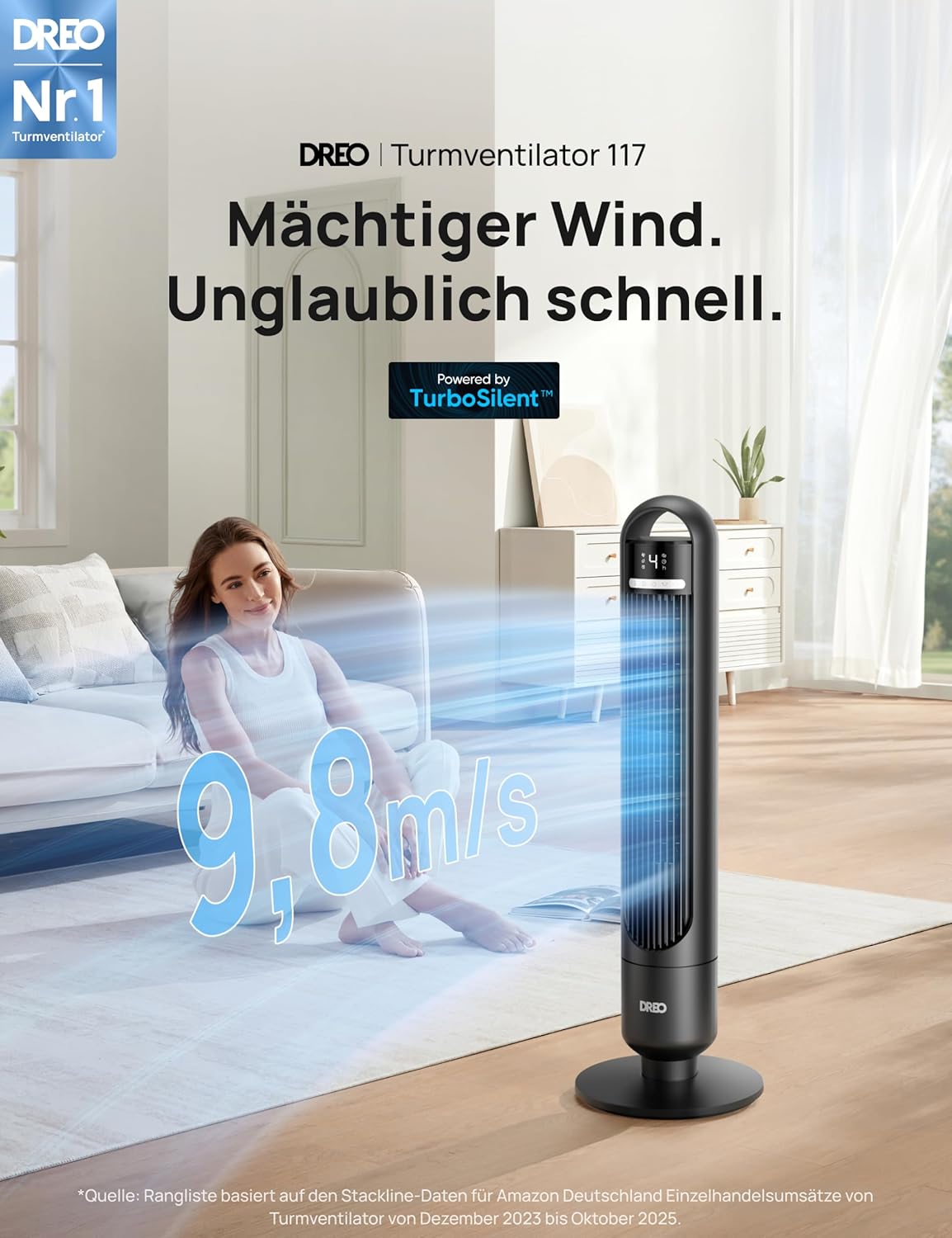 Thumbnail 1 de DREO Leiser Turmventilator mit Kühlung, Fernbedienung & 90° Oszillation – Leiser Tower Fan für Schlafzimmer