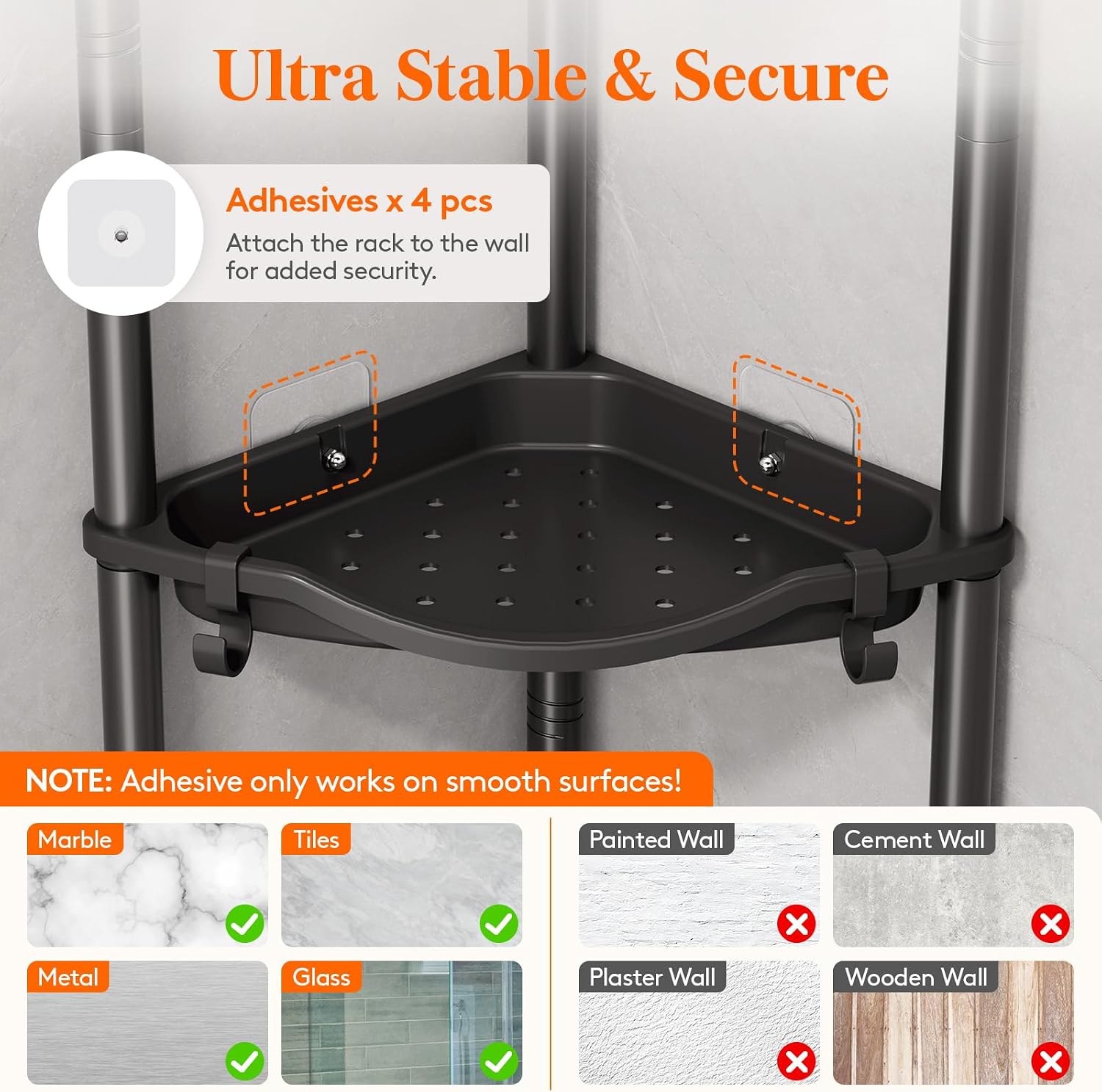 Detalle de Lifewit 24209 Standing Shower Shelf, 4 Adjustable Shelves, Black