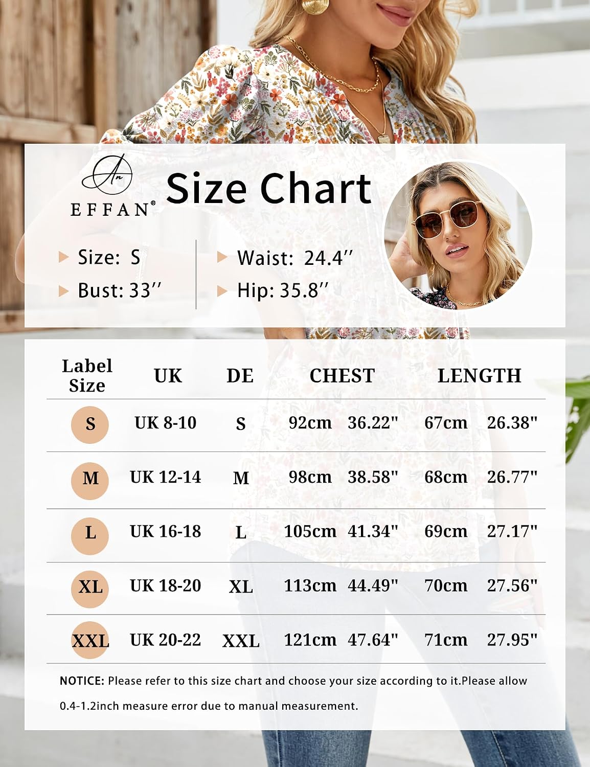 Thumbnail 5 de EFFAN V Neck Puff Sleeve Floral Top