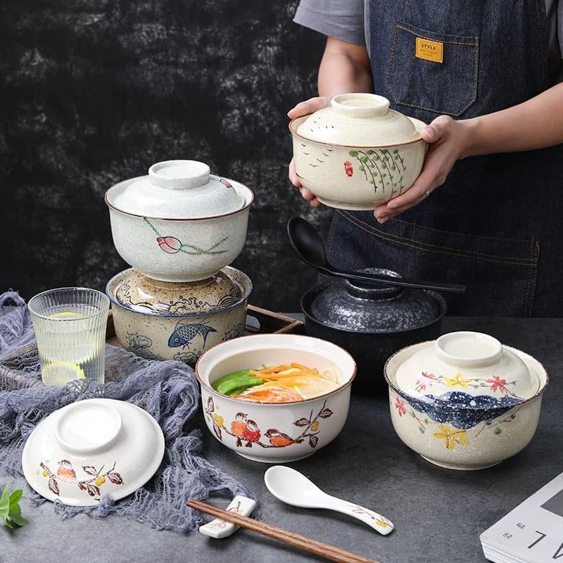 Detalle de TuYines 024F – ceramiczna miska do ramenu 800 ml z pokrywką i japońskim wzorem