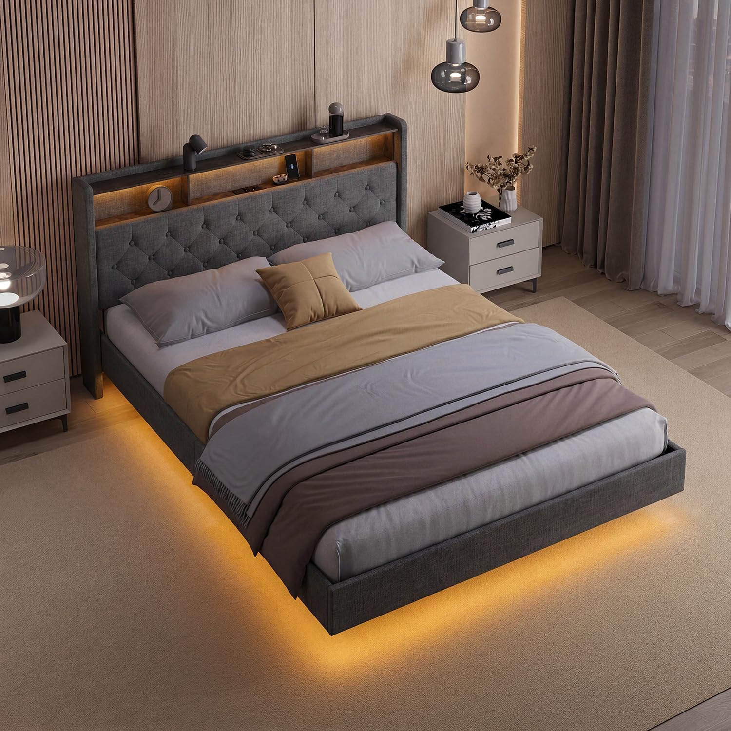 Thumbnail 6 de Xbro bed 140 x 200 cm met ledverlichting, USB-aansluitingen en opbergruimte
