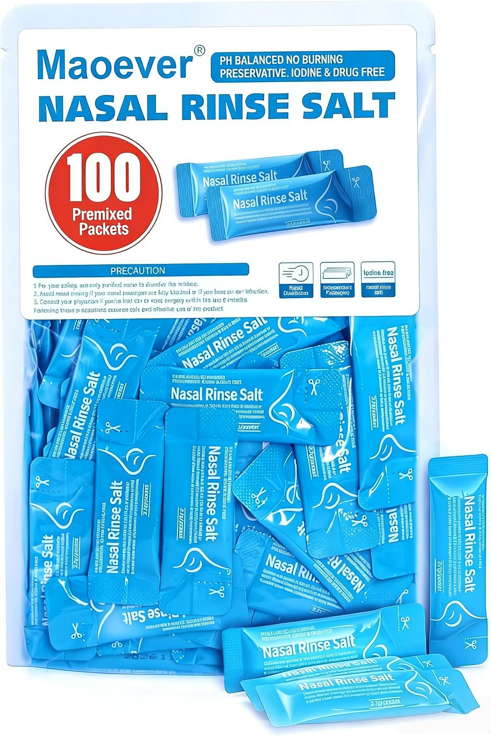 Detalle de MAOEVER yan-100 Neti Pot Saline Packets, 100 Individually Wrapped Refills