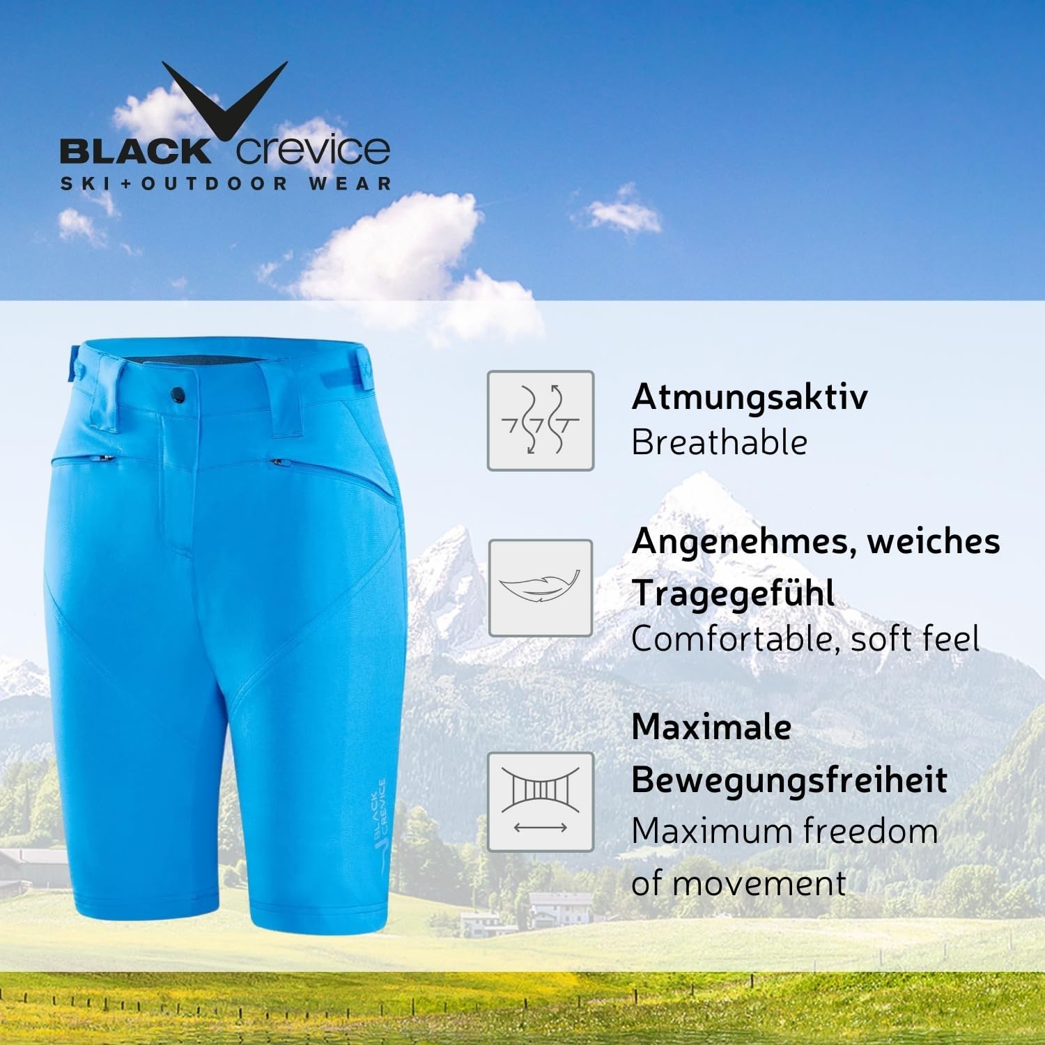 Thumbnail 1 de Black Crevice Damen MTB Hose Shorts Femme — Short de vélo tout-terrain rembourré amovible