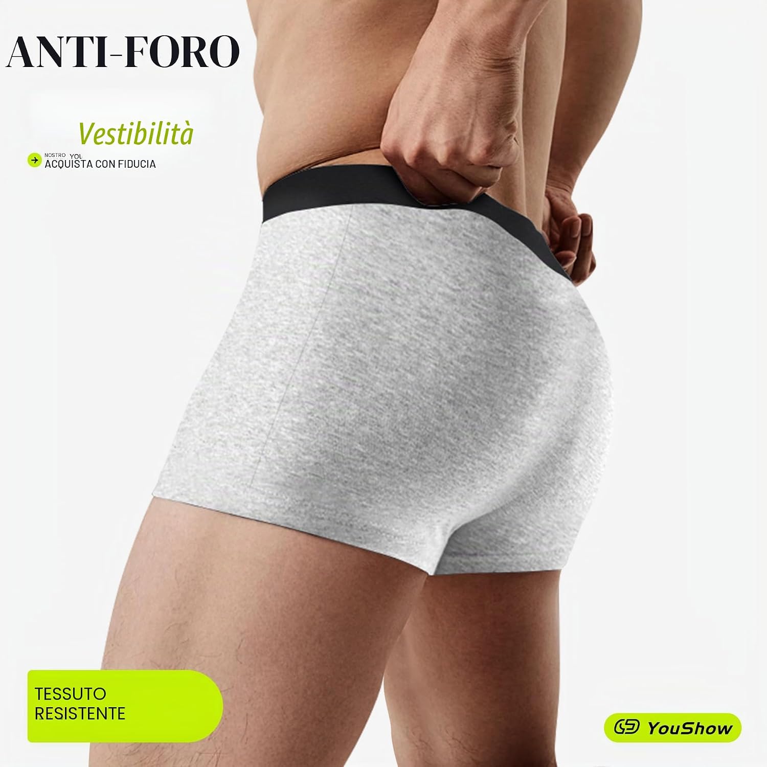 Detalle de YouShow Boxer Uomo in cotone elasticizzato, confezione da 6/12 pezzi, senza etichette che graffiano