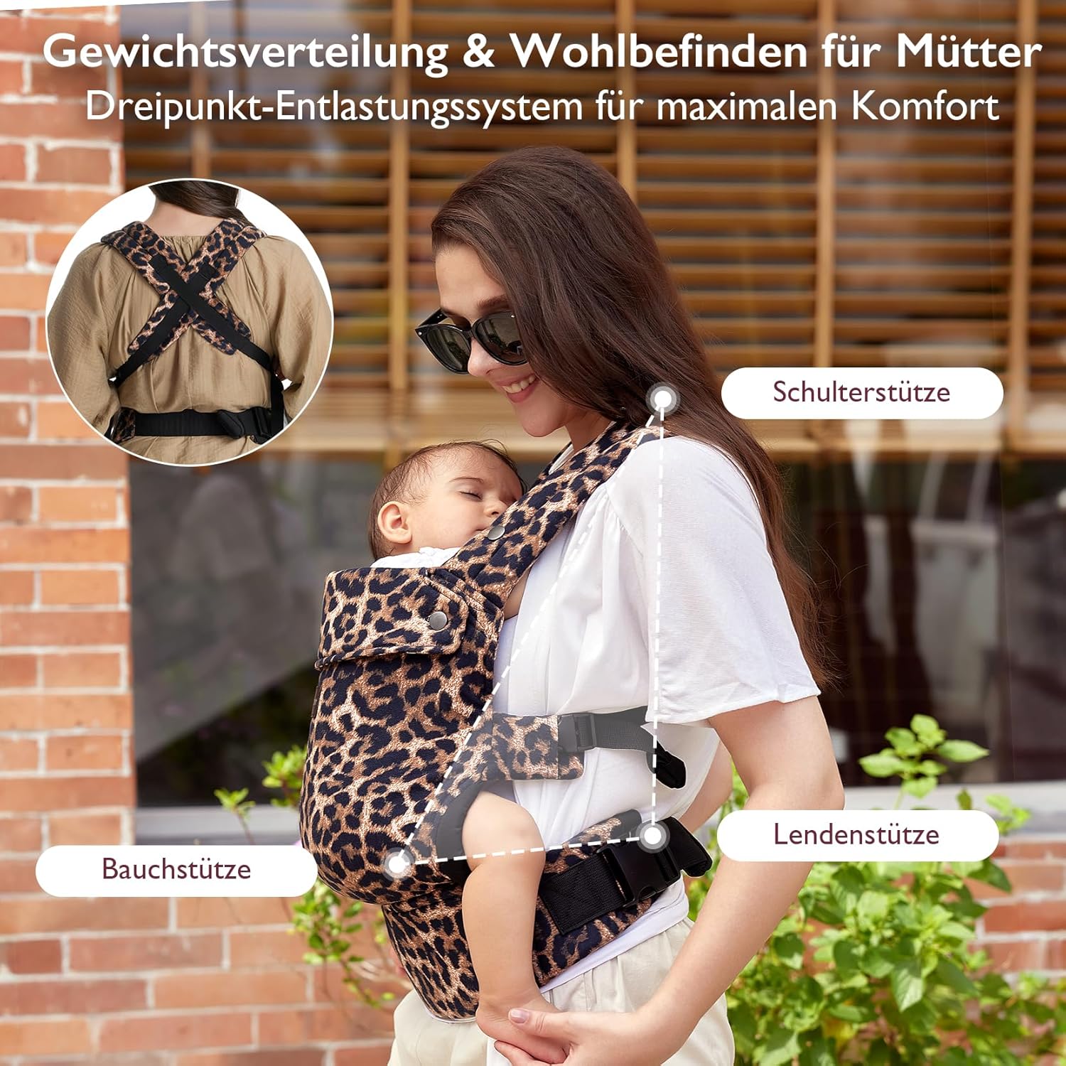 Thumbnail 3 de Momcozy Babytrage aus 100% Baumwolle mit ergonomischer M-Position & X-Rücken (3–24 Monate, 3,2–20 kg) – Leopard