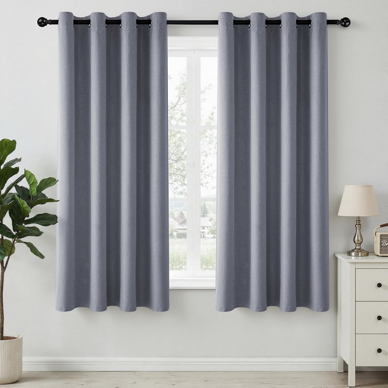 Detalle de HushLoom verduisteringsgordijnen 140 x 175 cm, blauw, linnenlook en met oogjes