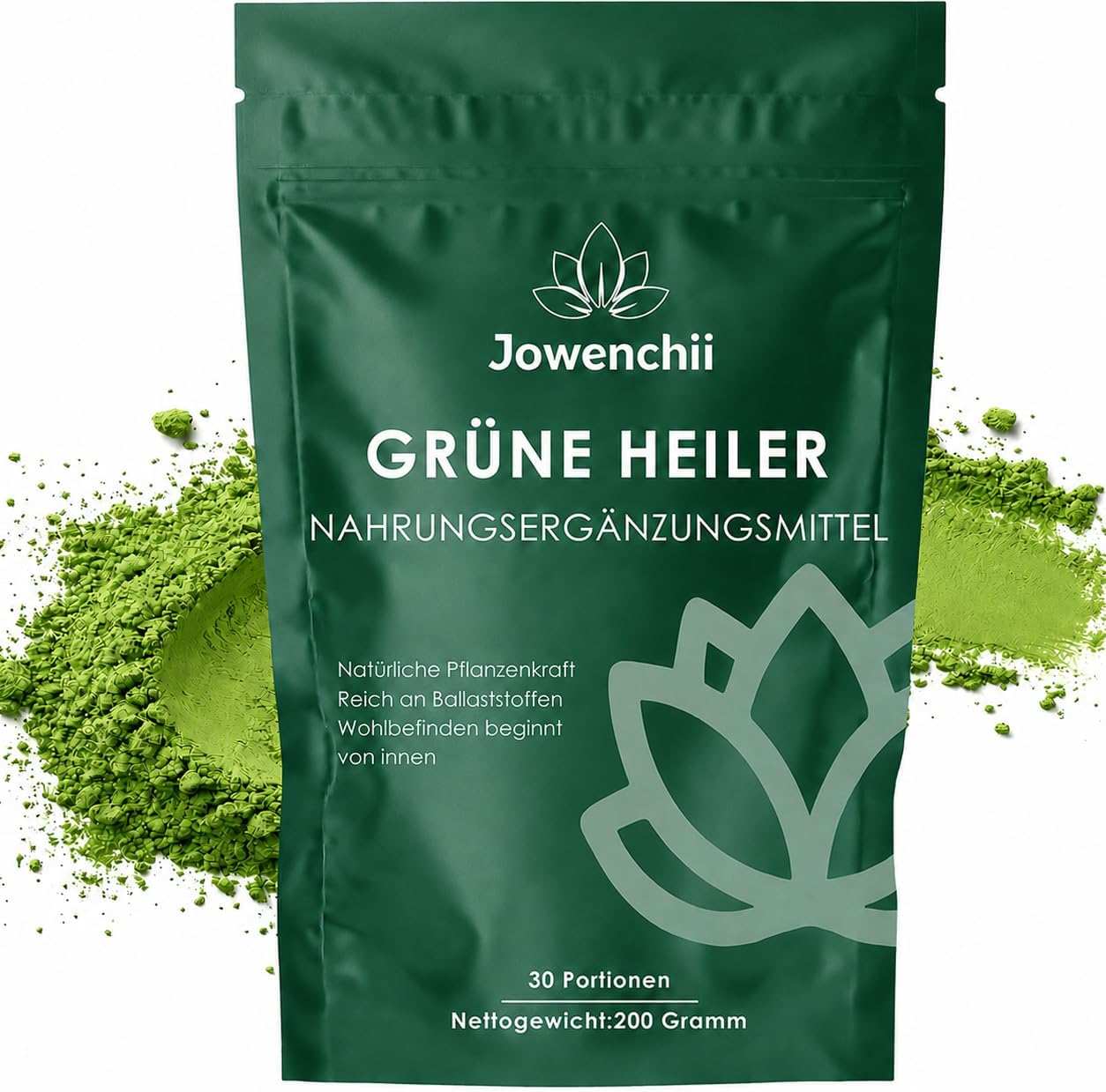 Detalle de Grüne Entgiftungspulver 200 g – Superfood Helfer mit Matcha, Gerstengras und Beeren