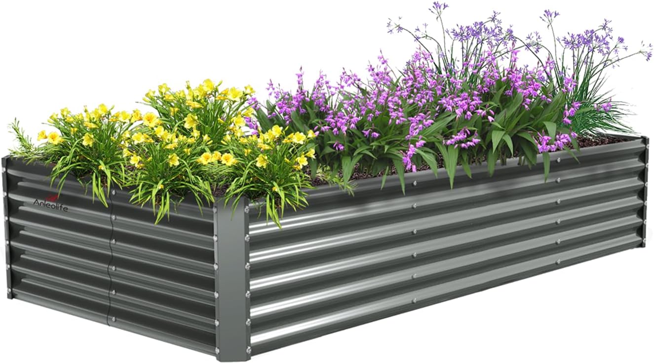 Detalle de Anleolife 8x4x1.5 ft Metal Raised Garden Bed, Quartz Gray, 18-Inch