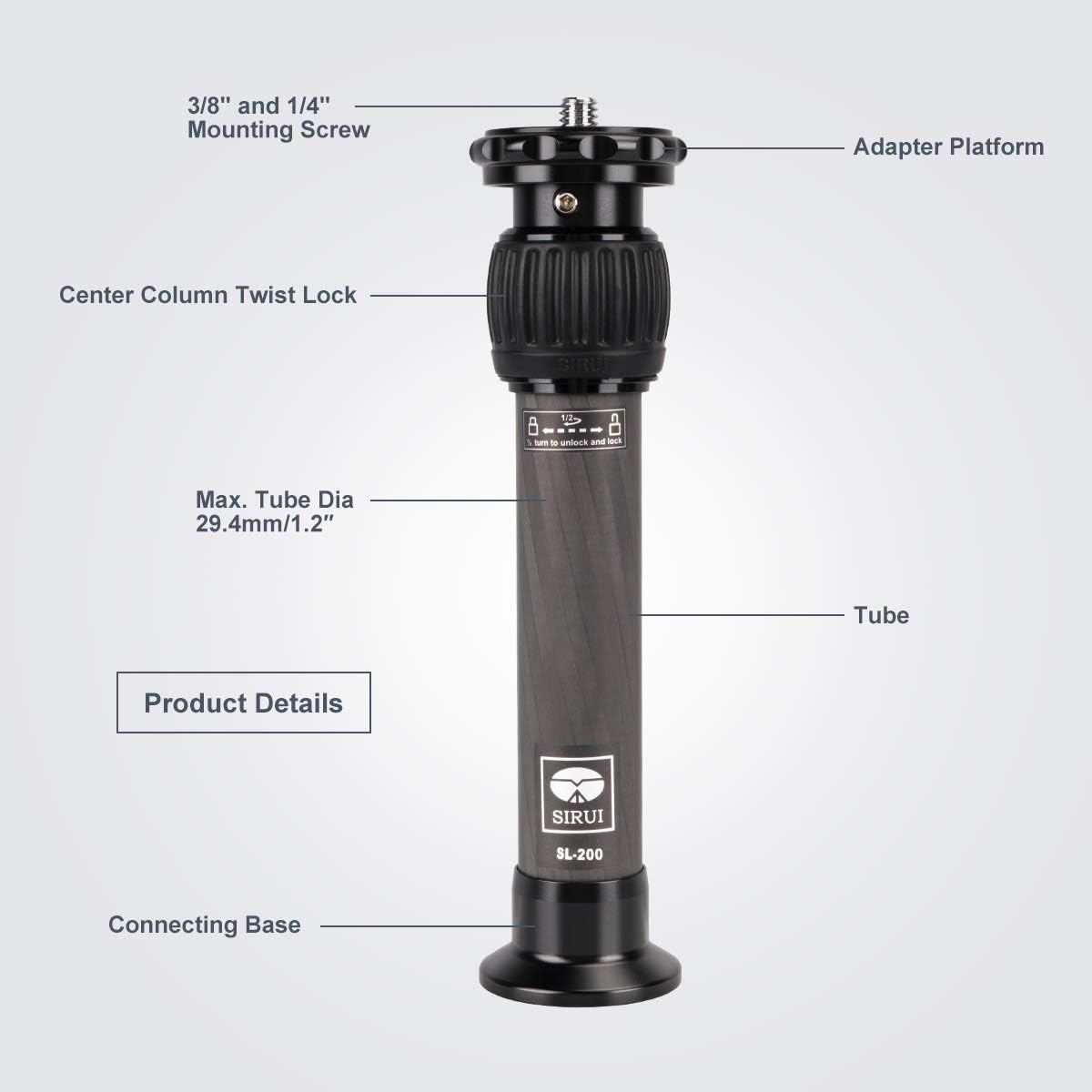 Detalle 2 de SIRUI SL-200 Carbon Mittelsäule 20 cm – Kompakt, flexibel, kompatibel