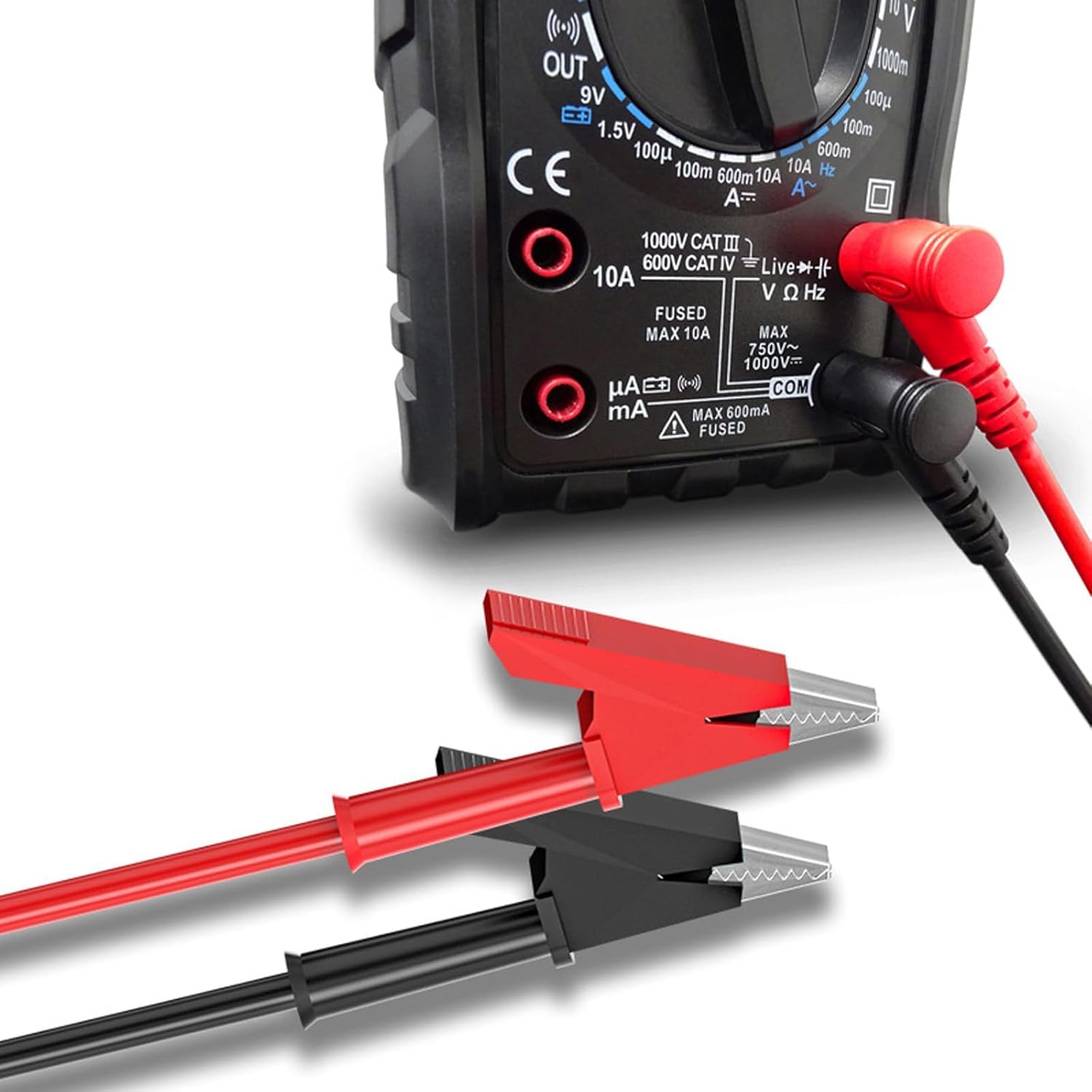 Thumbnail 2 de 2PCS Multimeter Test Leads (4mm Banana Plug to Crocodile Clips) 1000V/15A Red & Black, 1m each