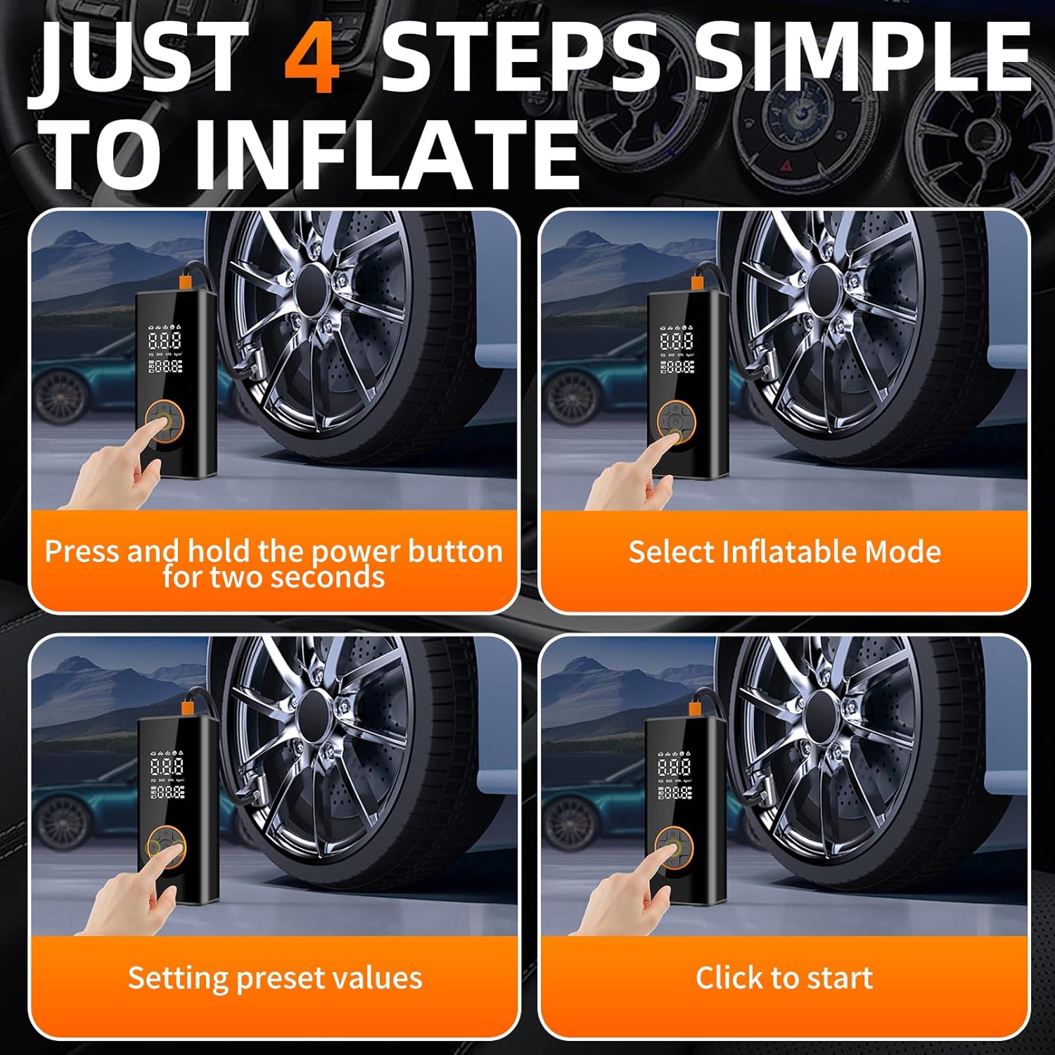 Thumbnail 5 de Portable Tyre Pump for Car with Digital Pressure Gauge and 150PSI
