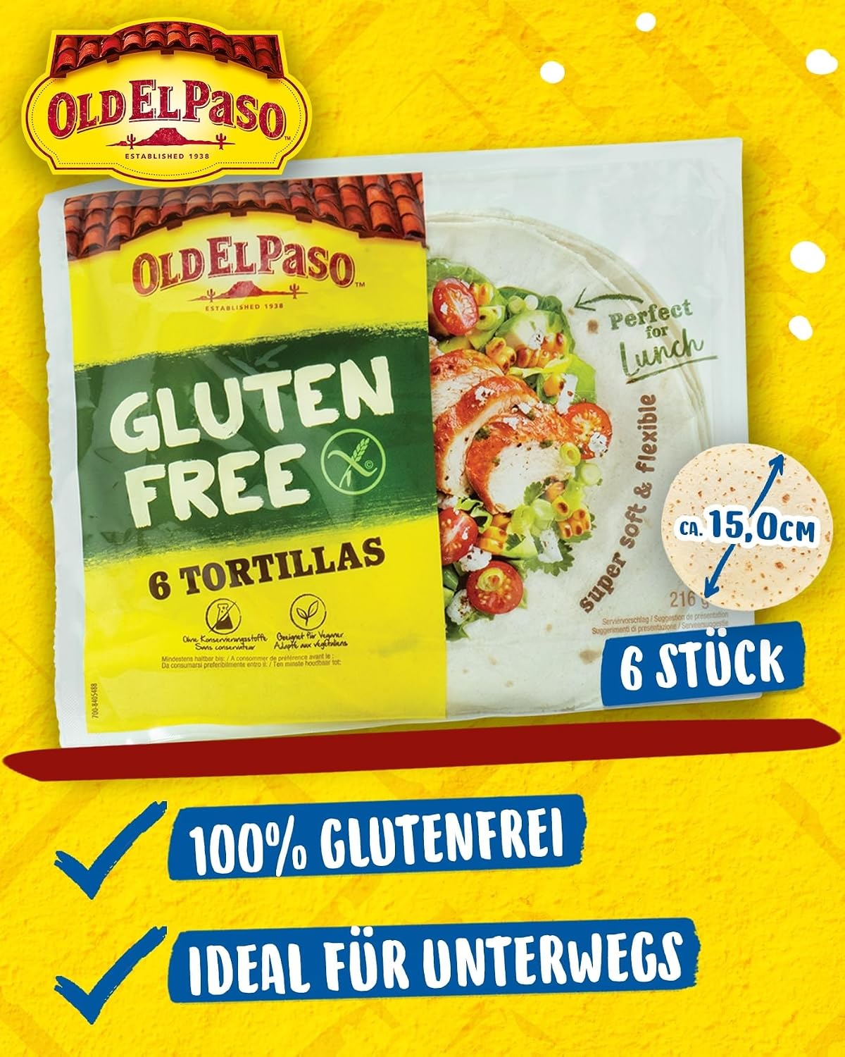 Detalle 2 de Old El Paso Tortillas 216 g glutenfrei 🌮