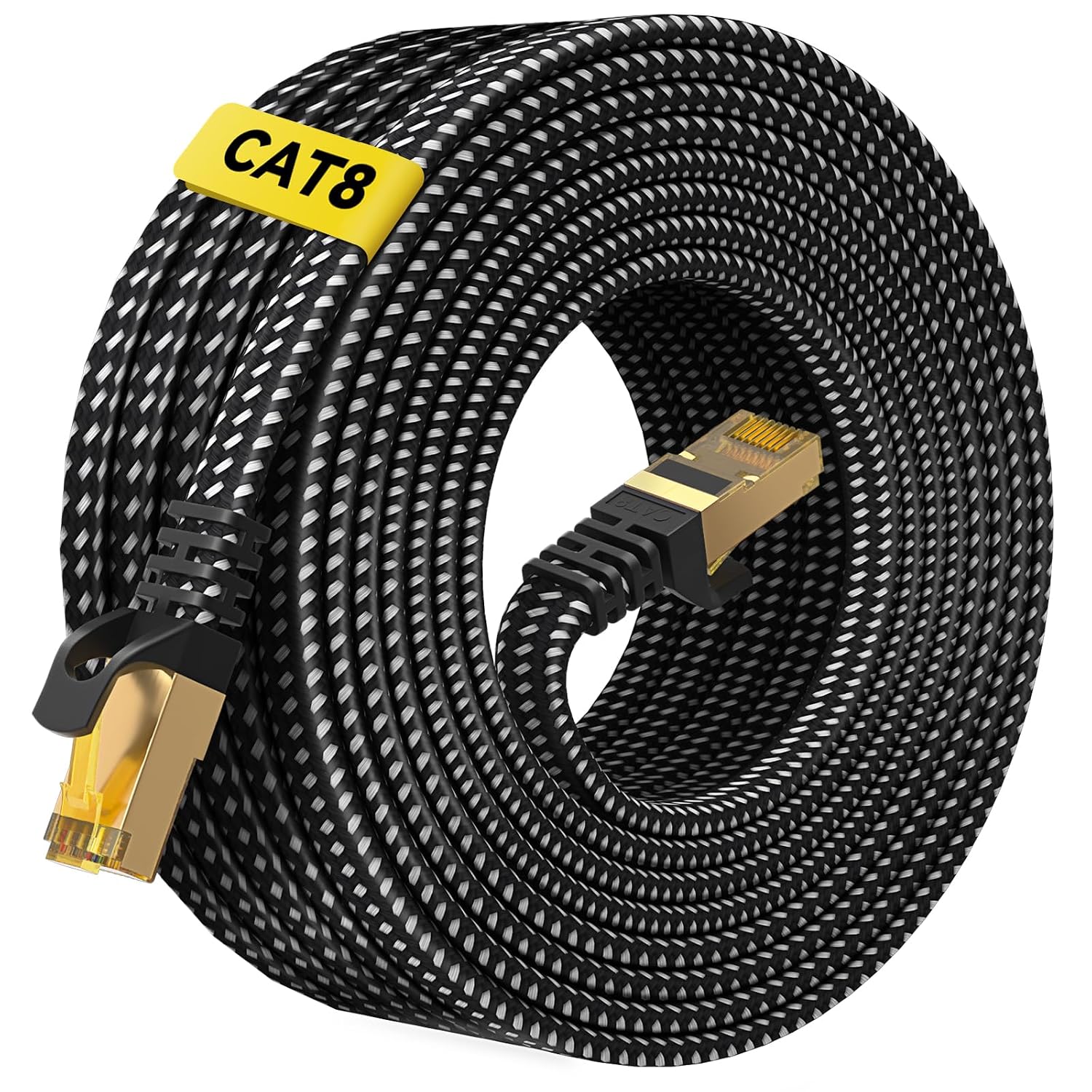 Detalle de ARISKEEN Cat 8 Ethernet-Kabel 30 m – geflochtenes flaches STP-LAN für Router, Modem & Patchpanel