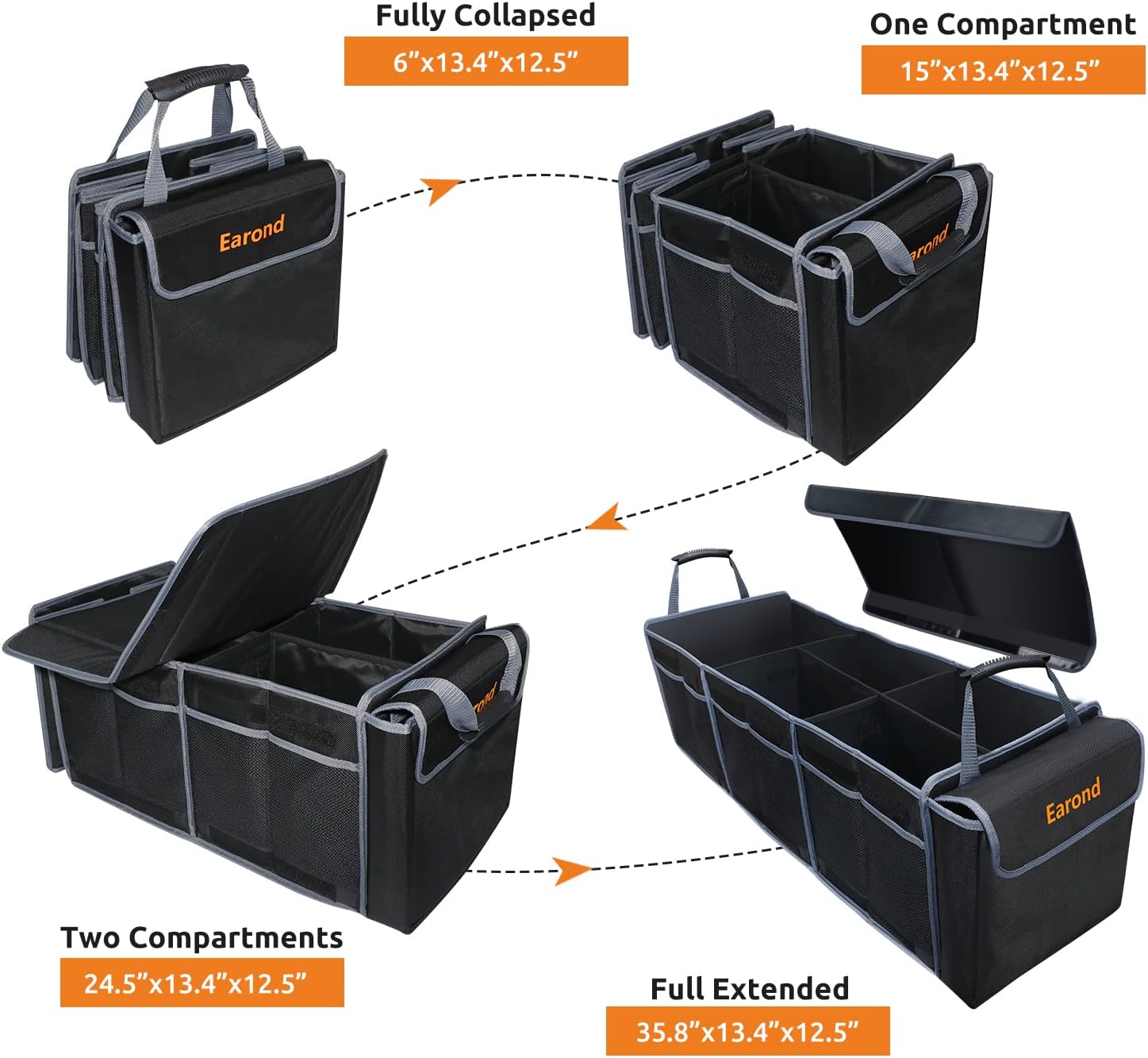 Detalle 2 de EAROND Collapsible Trunk Organizer 3 Compartments